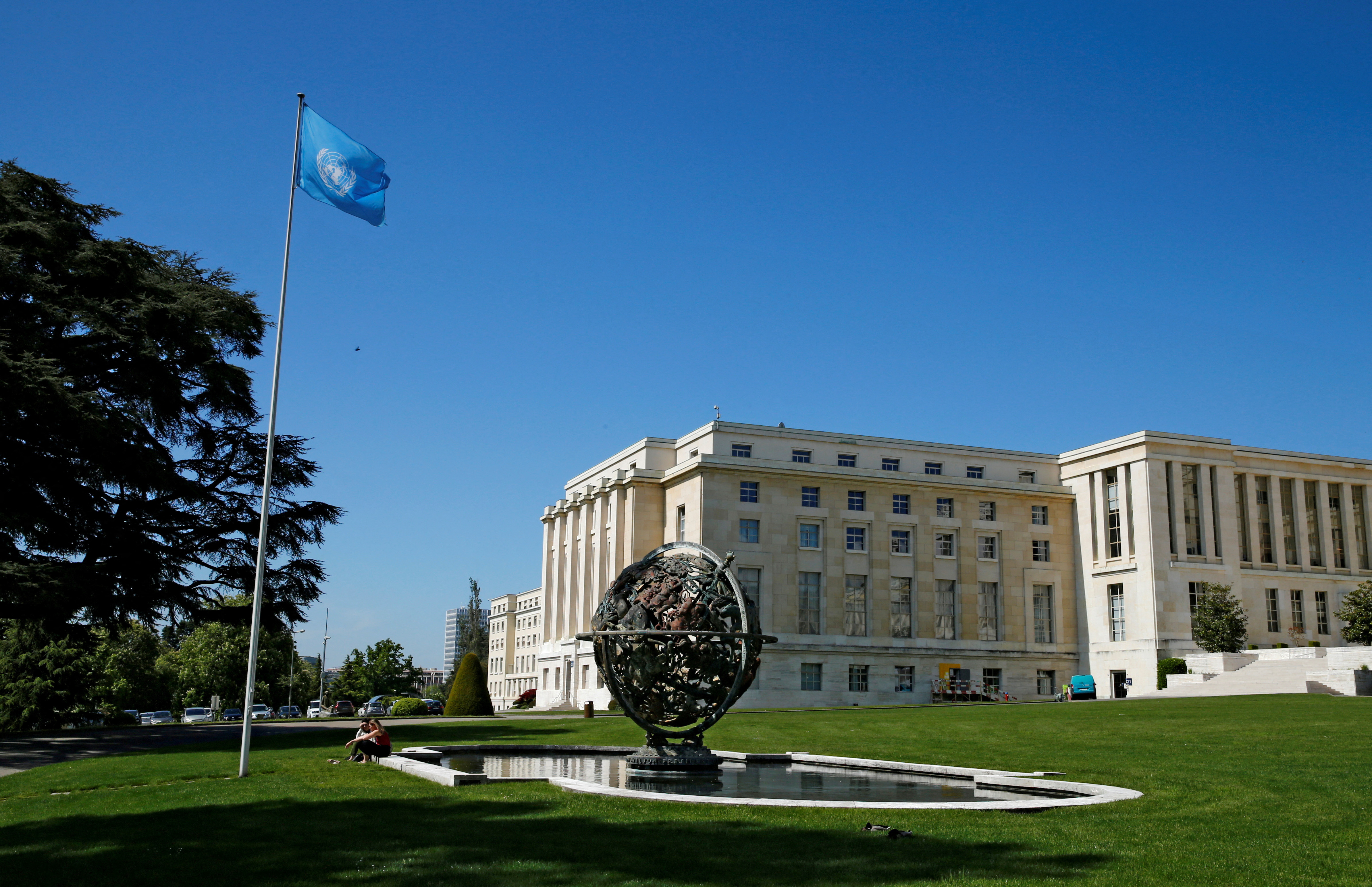 A U.N. flag is pictured outside the United Nations European headquarters in Geneva