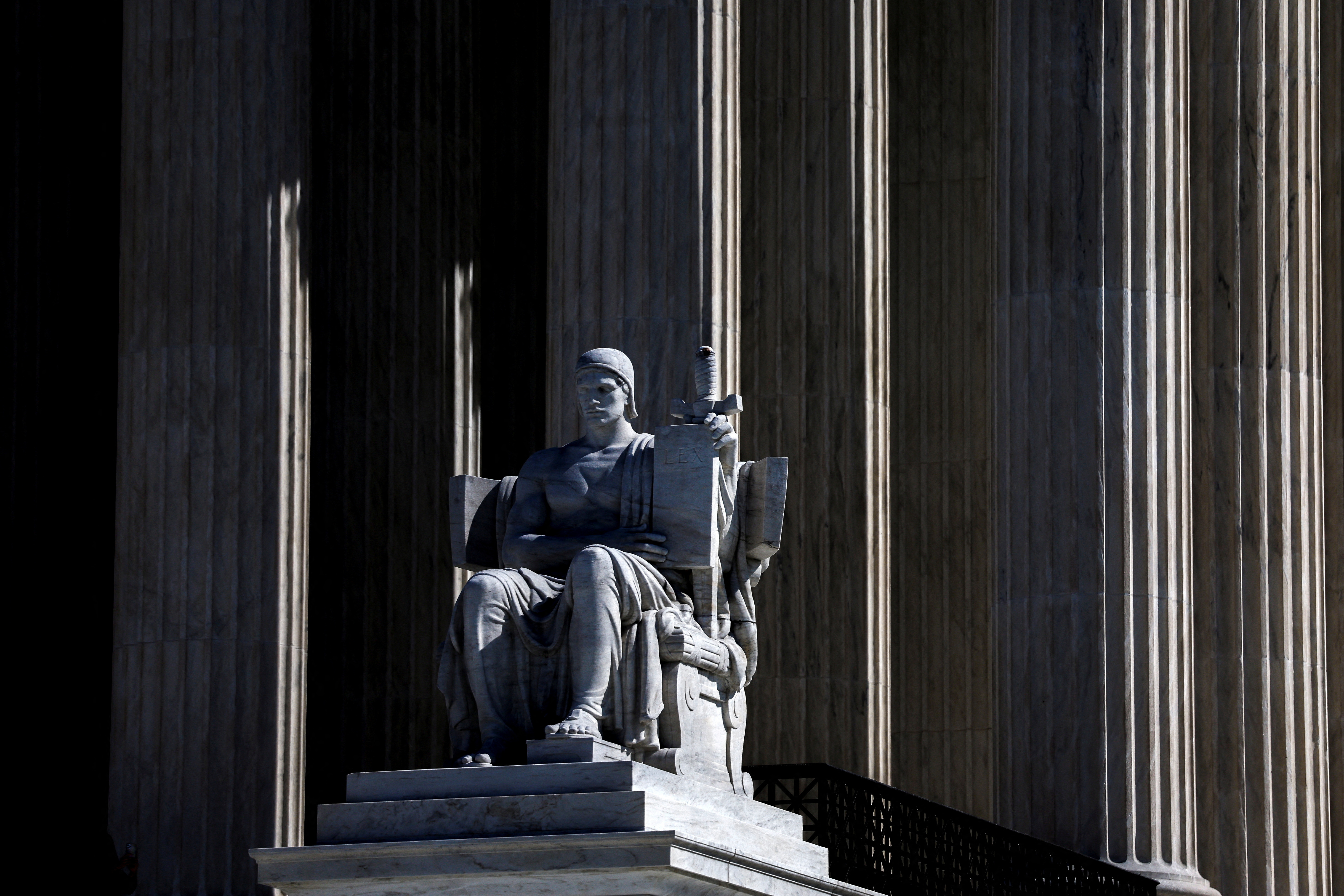 The Authority of Law statue is seen outside the U.S. Supreme Court in Washington