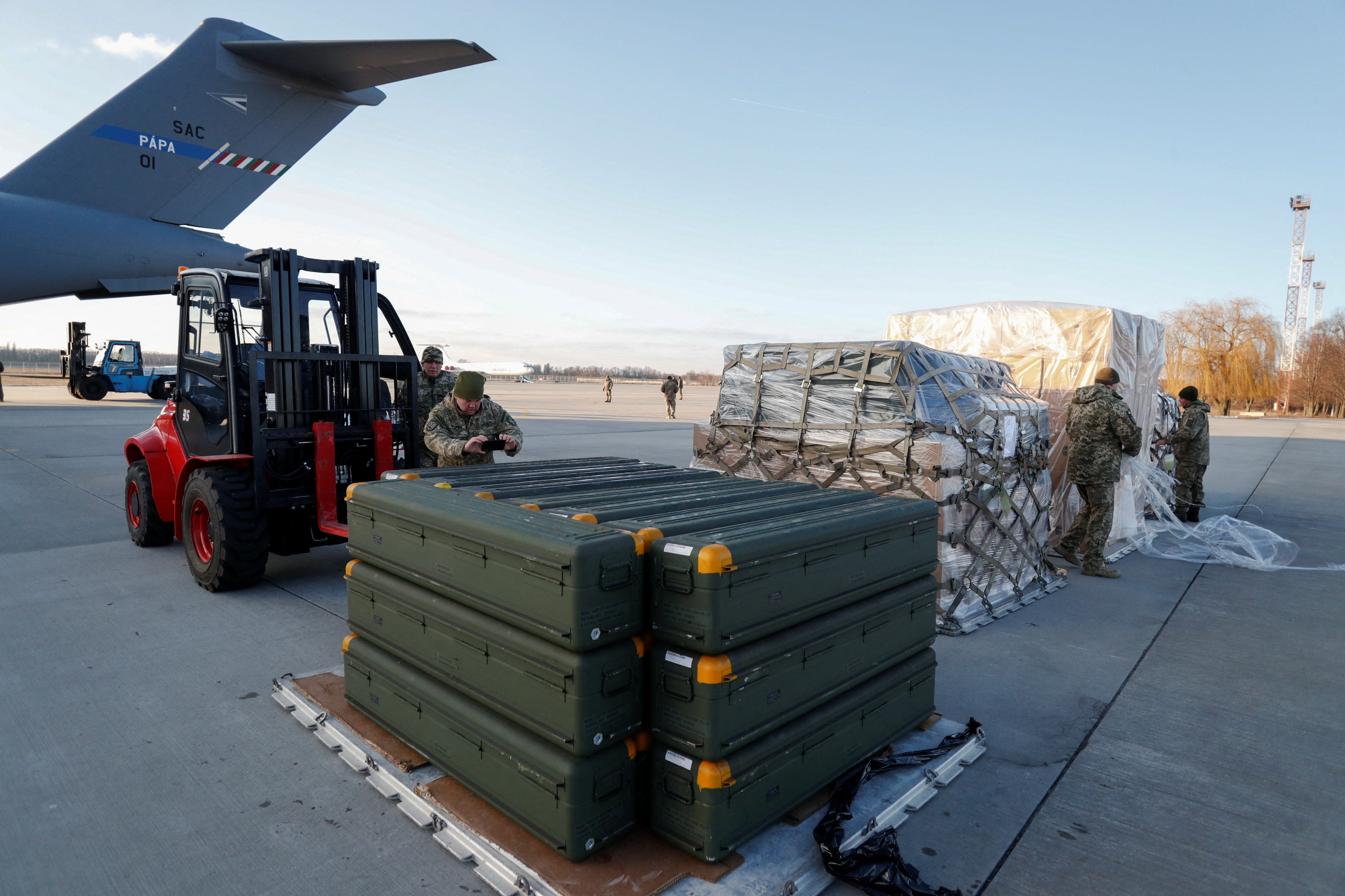 Ukraine receives shipment of Lithuania's military aid at an airport outside Kyiv