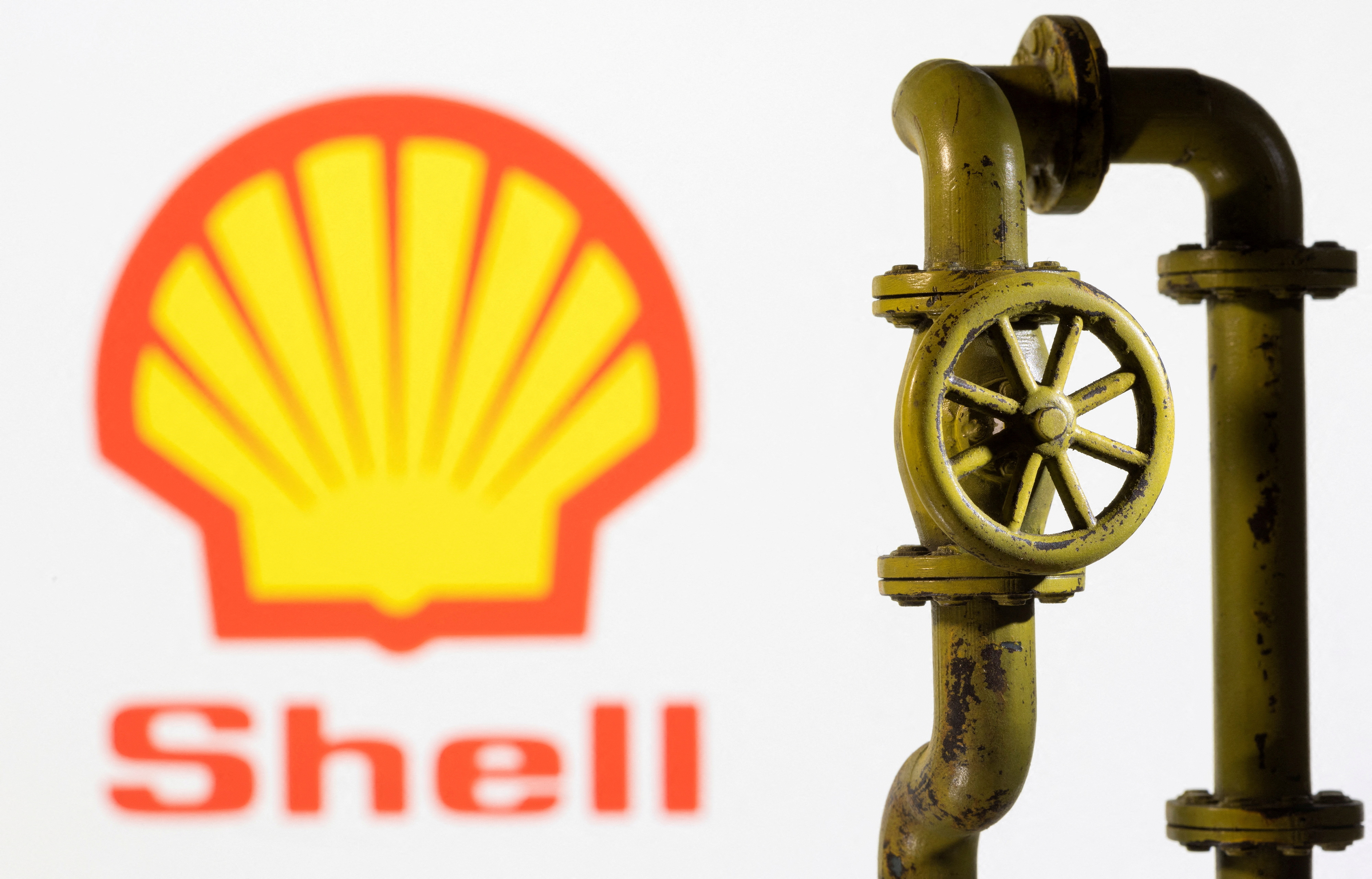 Illustration shows Shell logo and natural gas pipeline