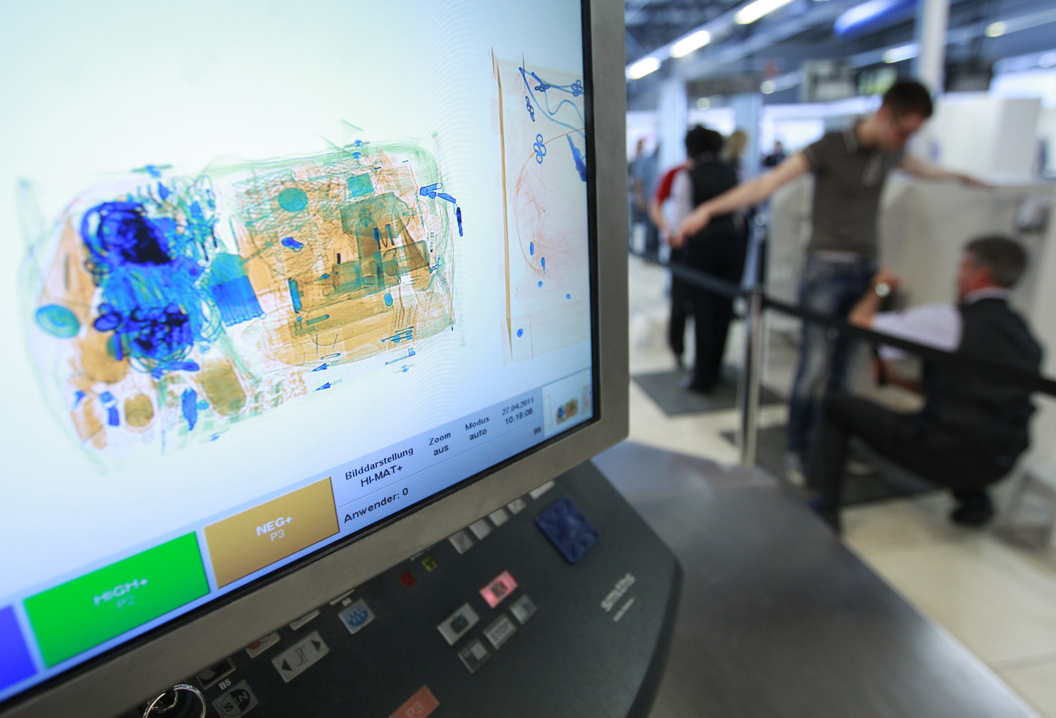 A picture shows the screen of a luggage scanner at the security check at Schoenefeld airport outside Berlin, April 27, 2011.    