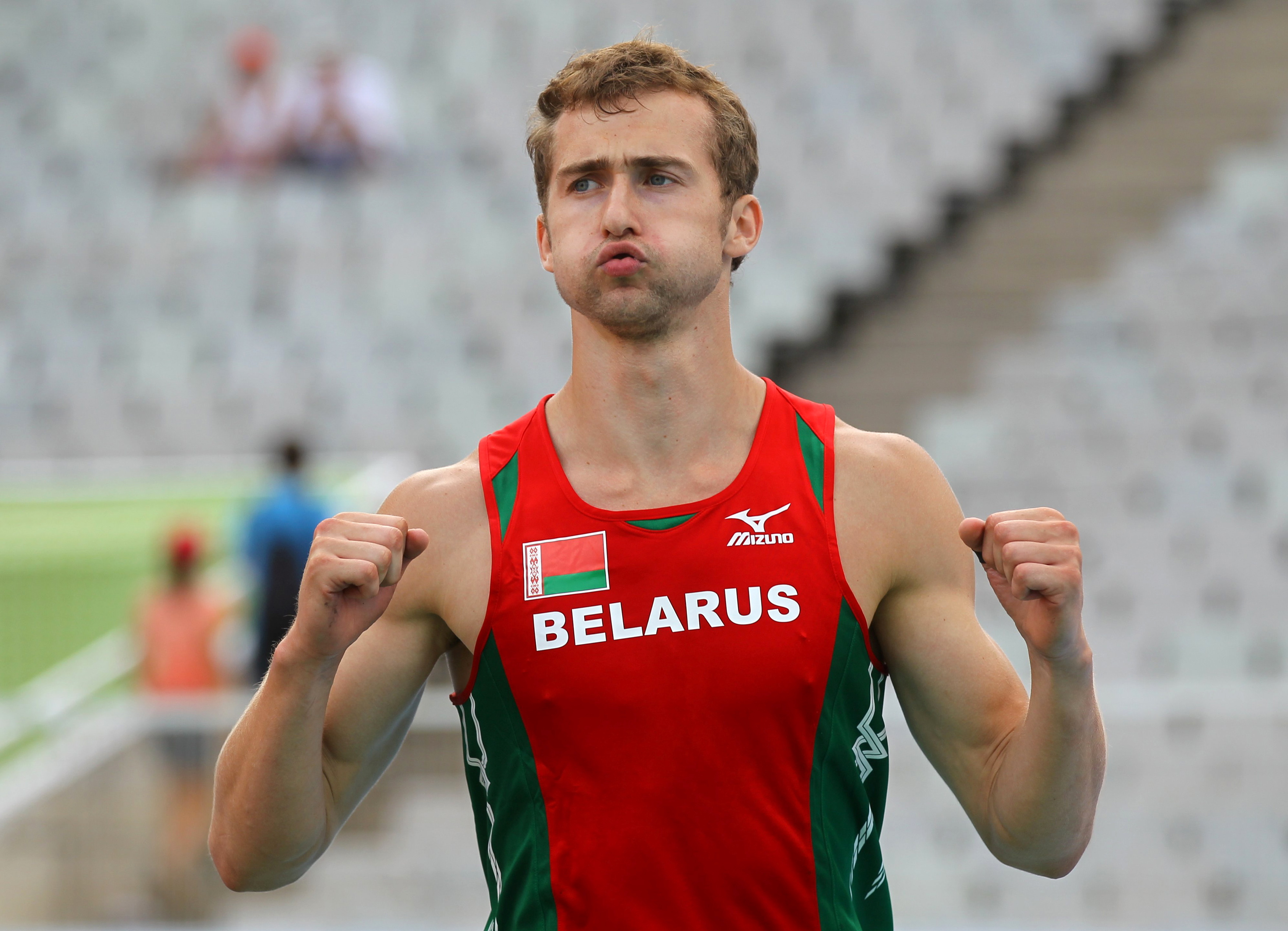 Krauchanka of Belarus reacts during  the pole vault event of the men's decathlon at the at the European Athletics Championships in Barcelona