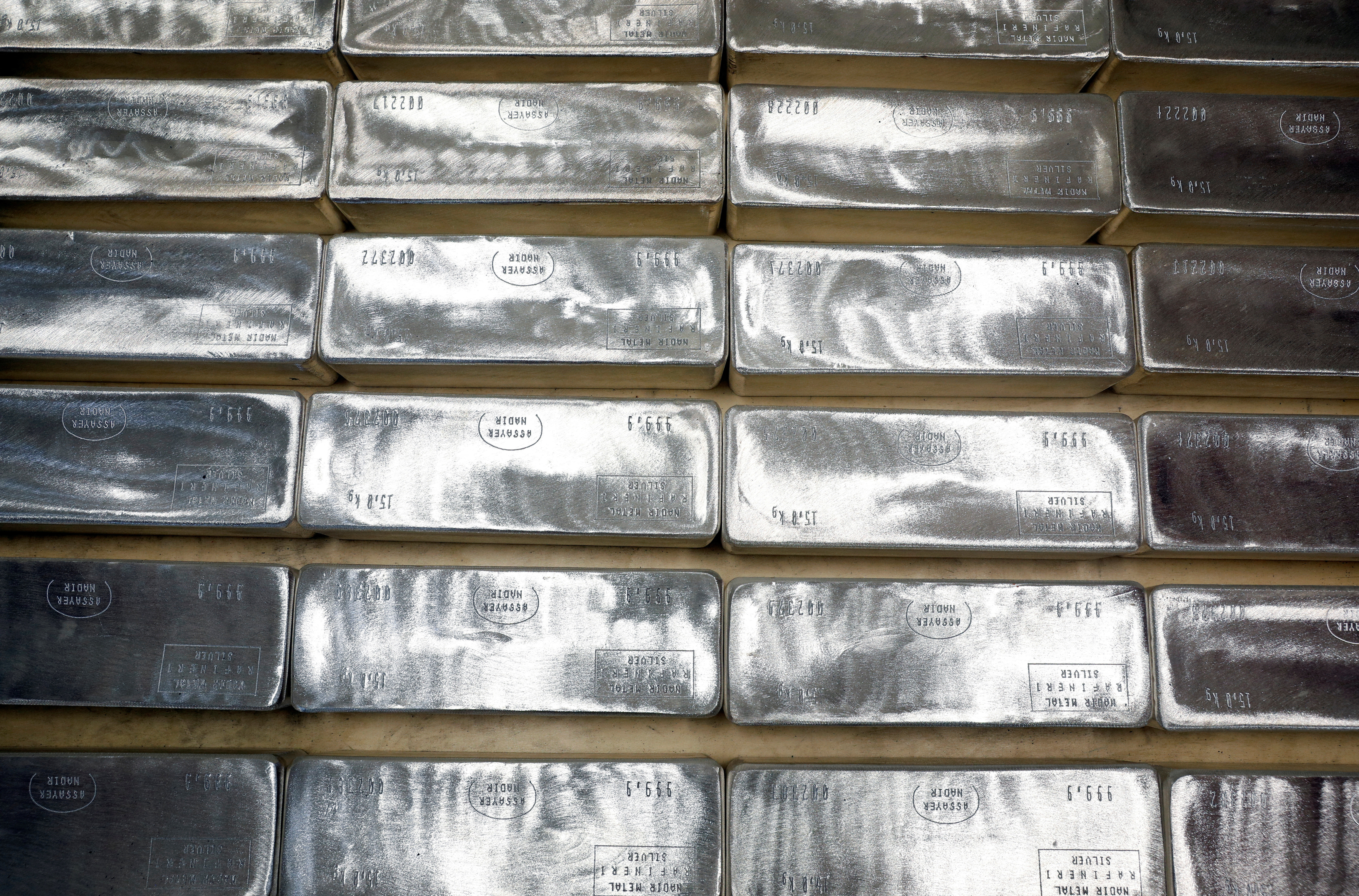 Silver bars are pictured in Silver Bullion's vault