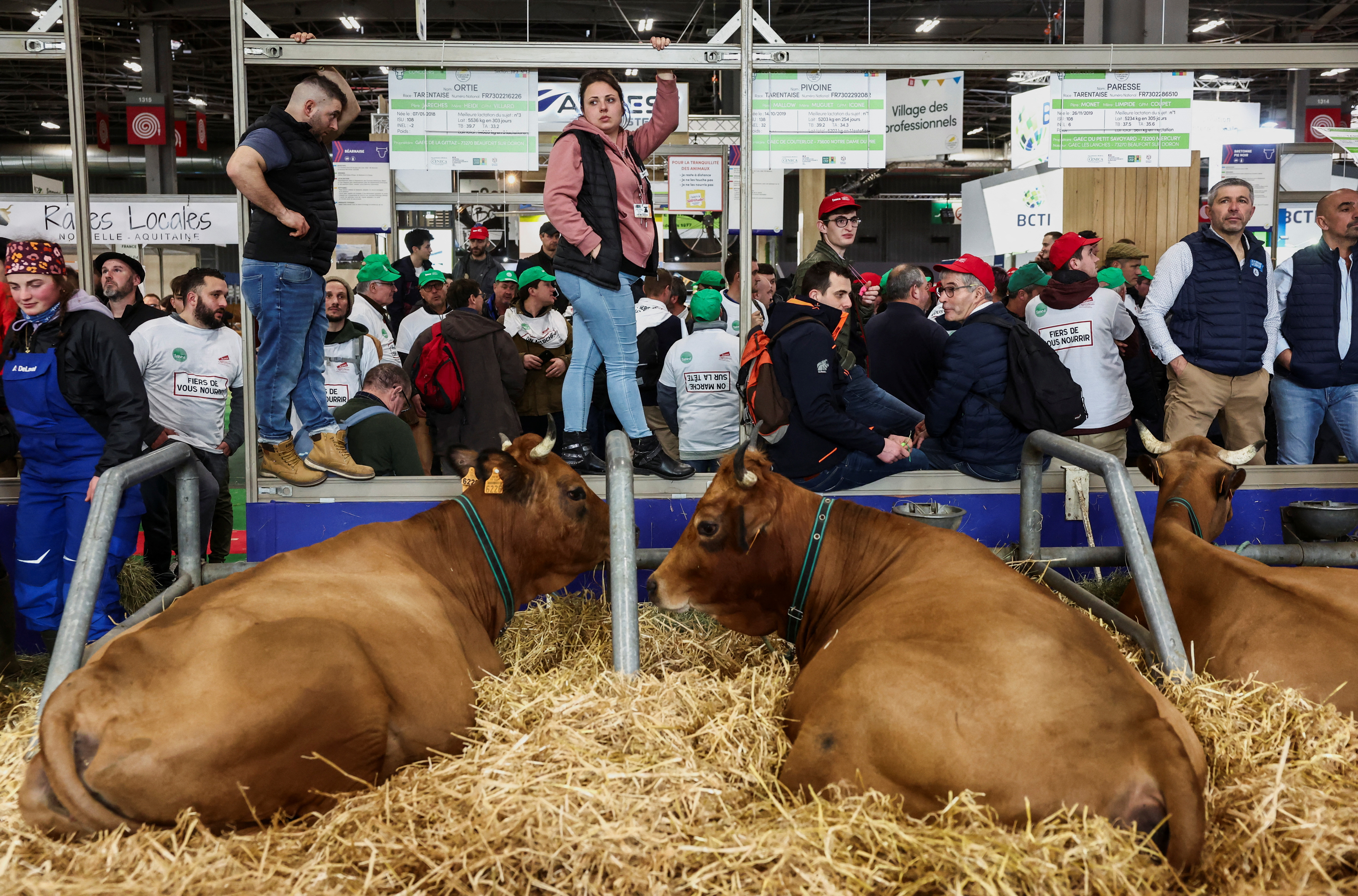 Farmers protest during the opening of Paris International Agricultural Show