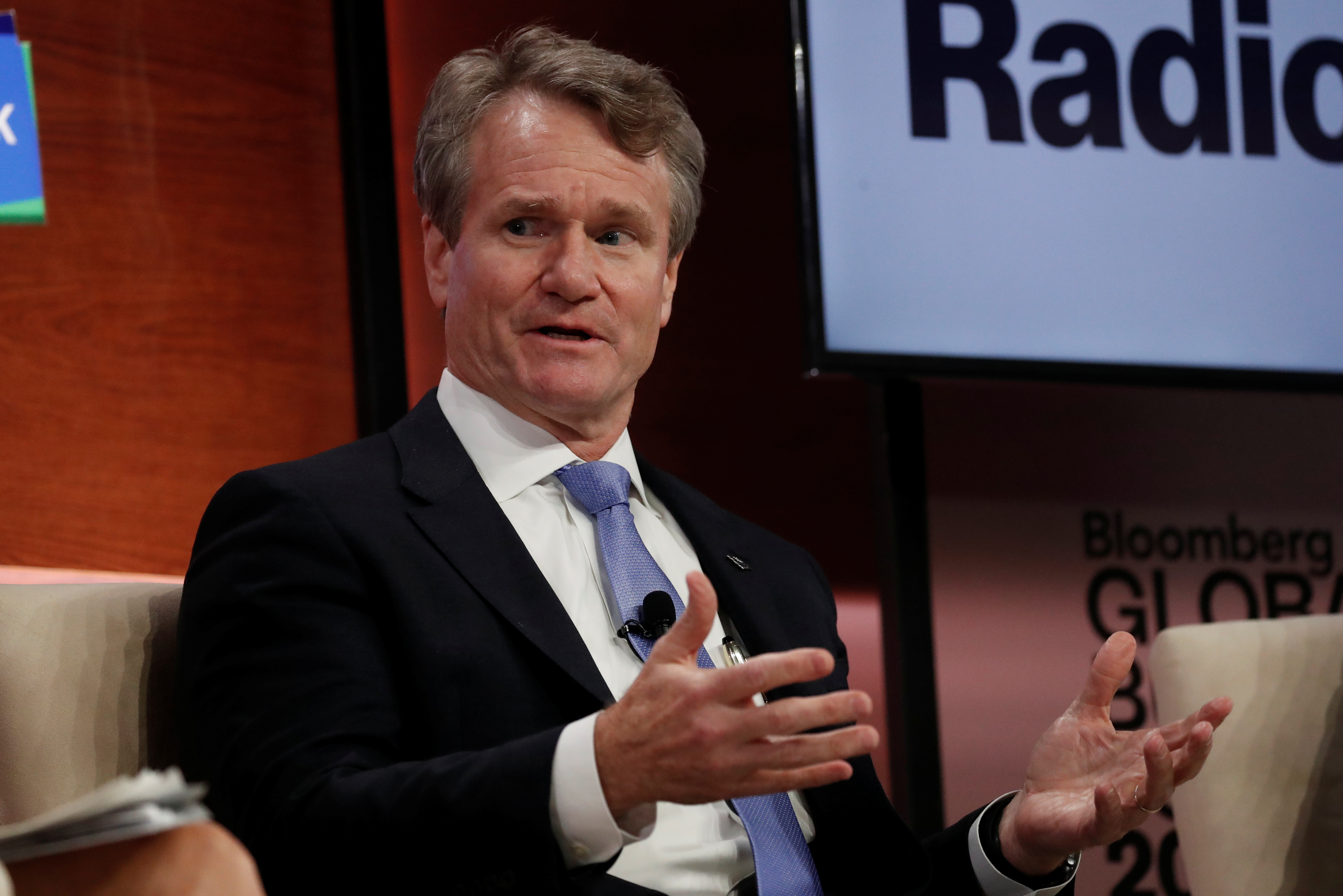 Brian T. Moynihan, Chairman and Chief Executive Officer of the Bank of America Corporation, speaks during the Bloomberg Global Business Forum in New York City