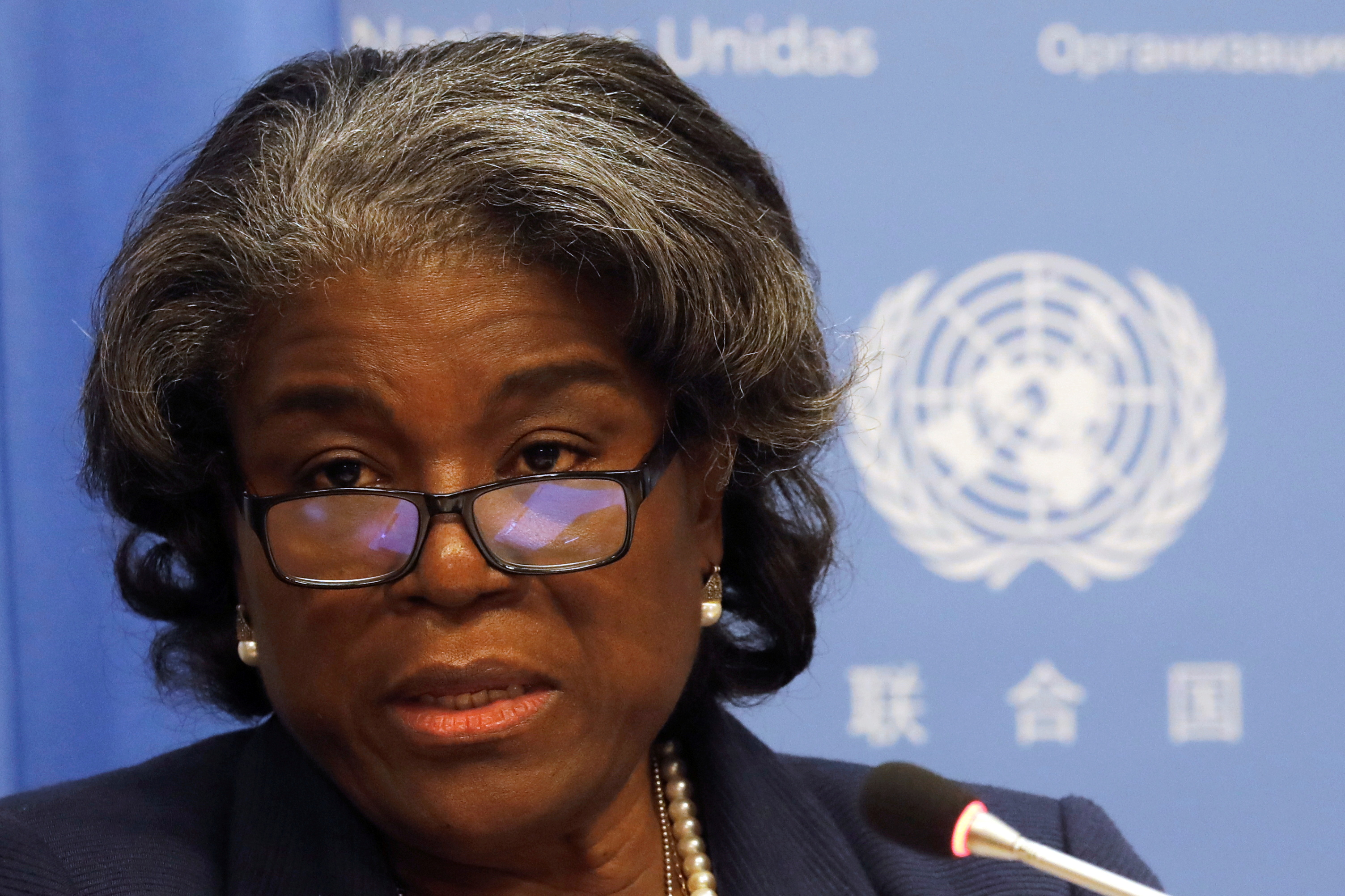 New U.S. Ambassador to United Nations, Linda Thomas-Greenfield holds a news conference in New York