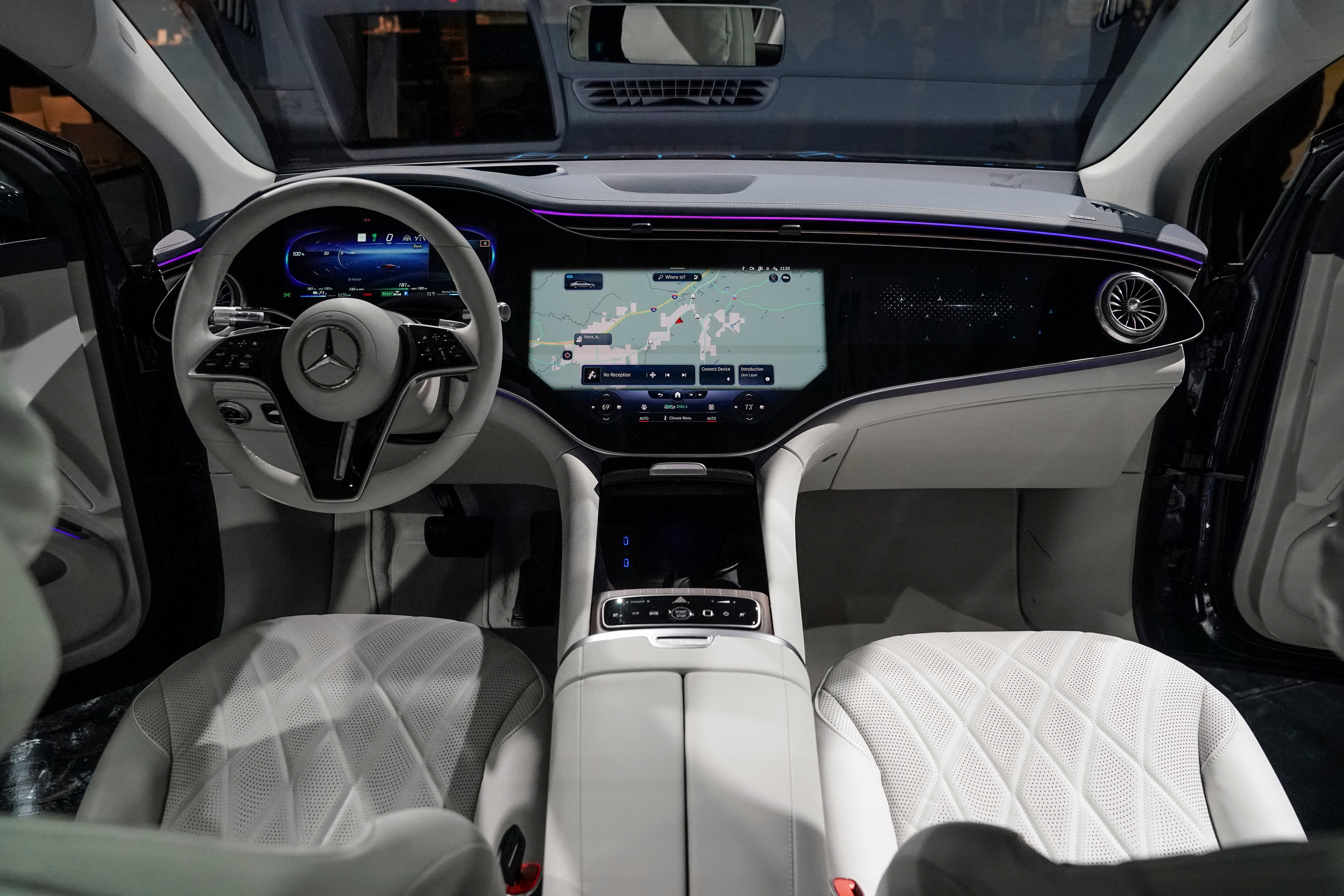 The interior of the new all-electric EQS SUV is seen at the opening of the Battery Factory for the Mercedes-Benz plant in Tuscaloosa
