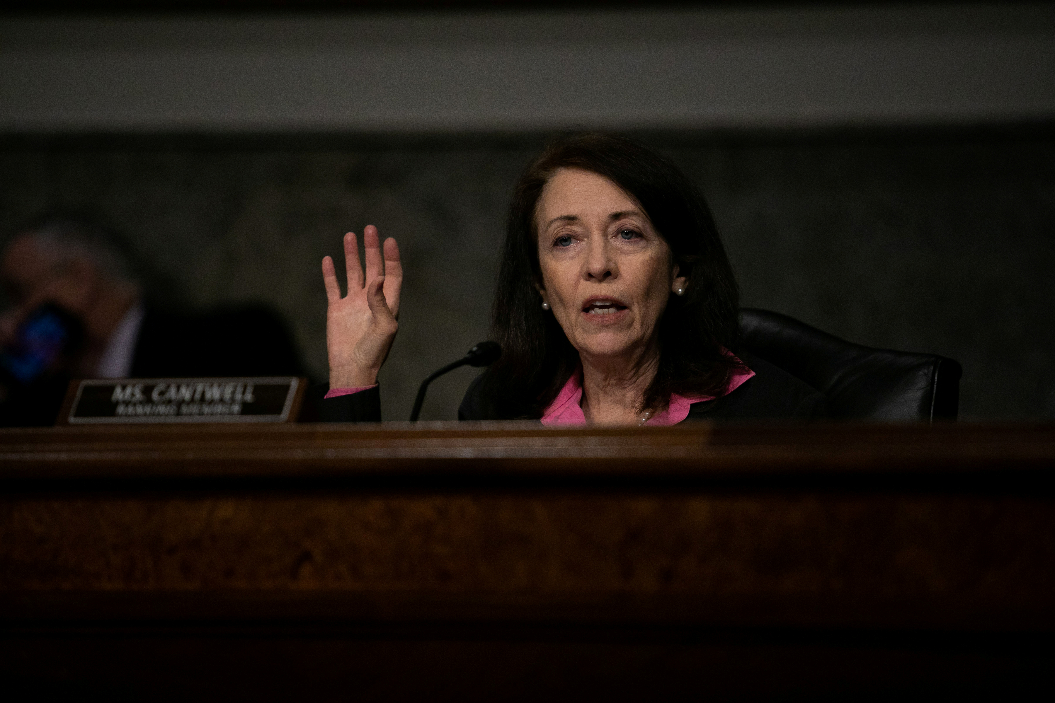 Ranking Member Maria Cantwell (D-WA) speaks during a hearing of the Senate Commerce, Science, and Transportation Committee on Capitol Hill in Washington, U.S., June 17, 2020. Graeme Jennings/Pool via REUTERS/File Photo