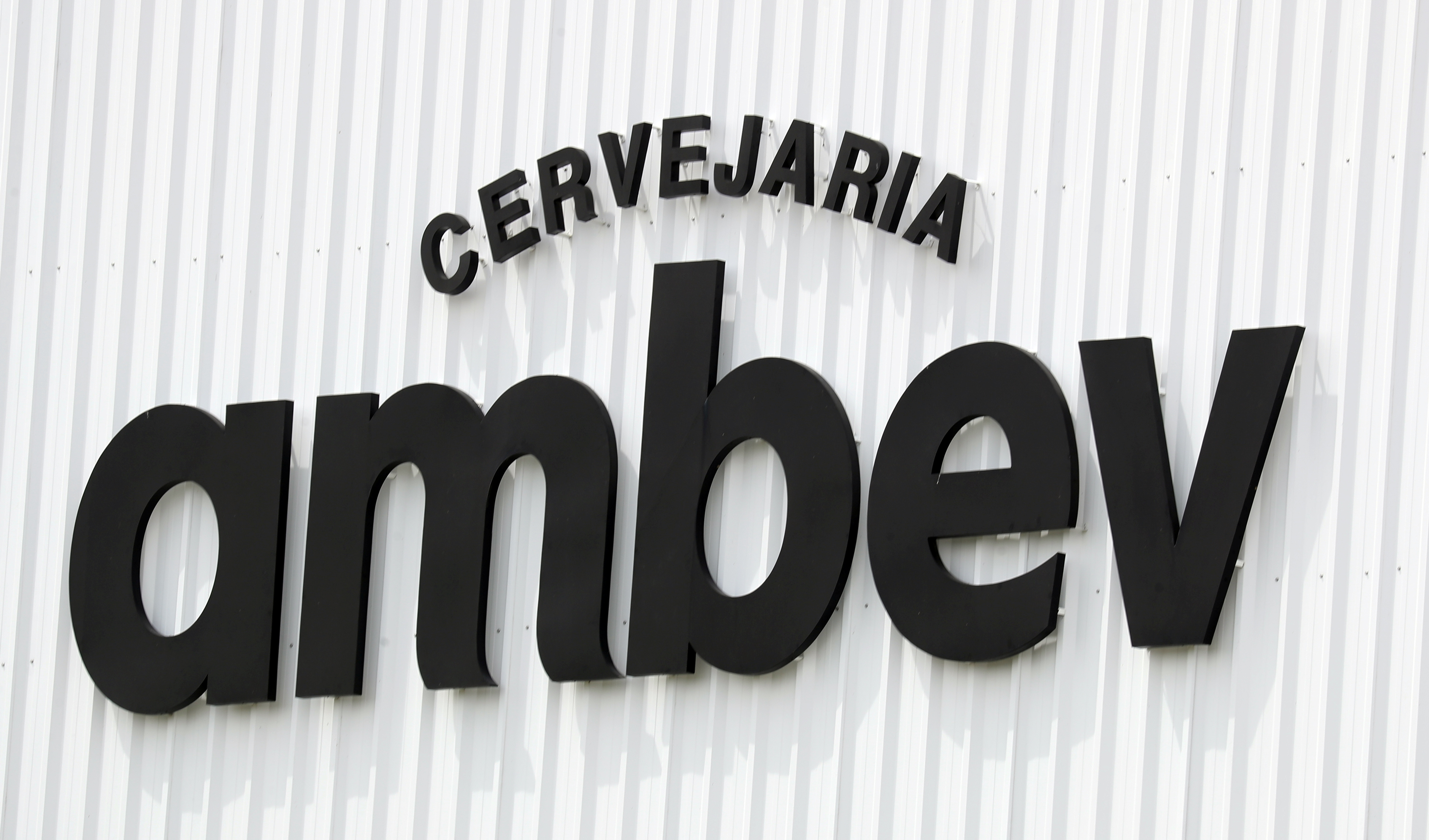 The AmBev (Companhia de Bebidas das Americas) logo is pictured in their unit in Fortaleza