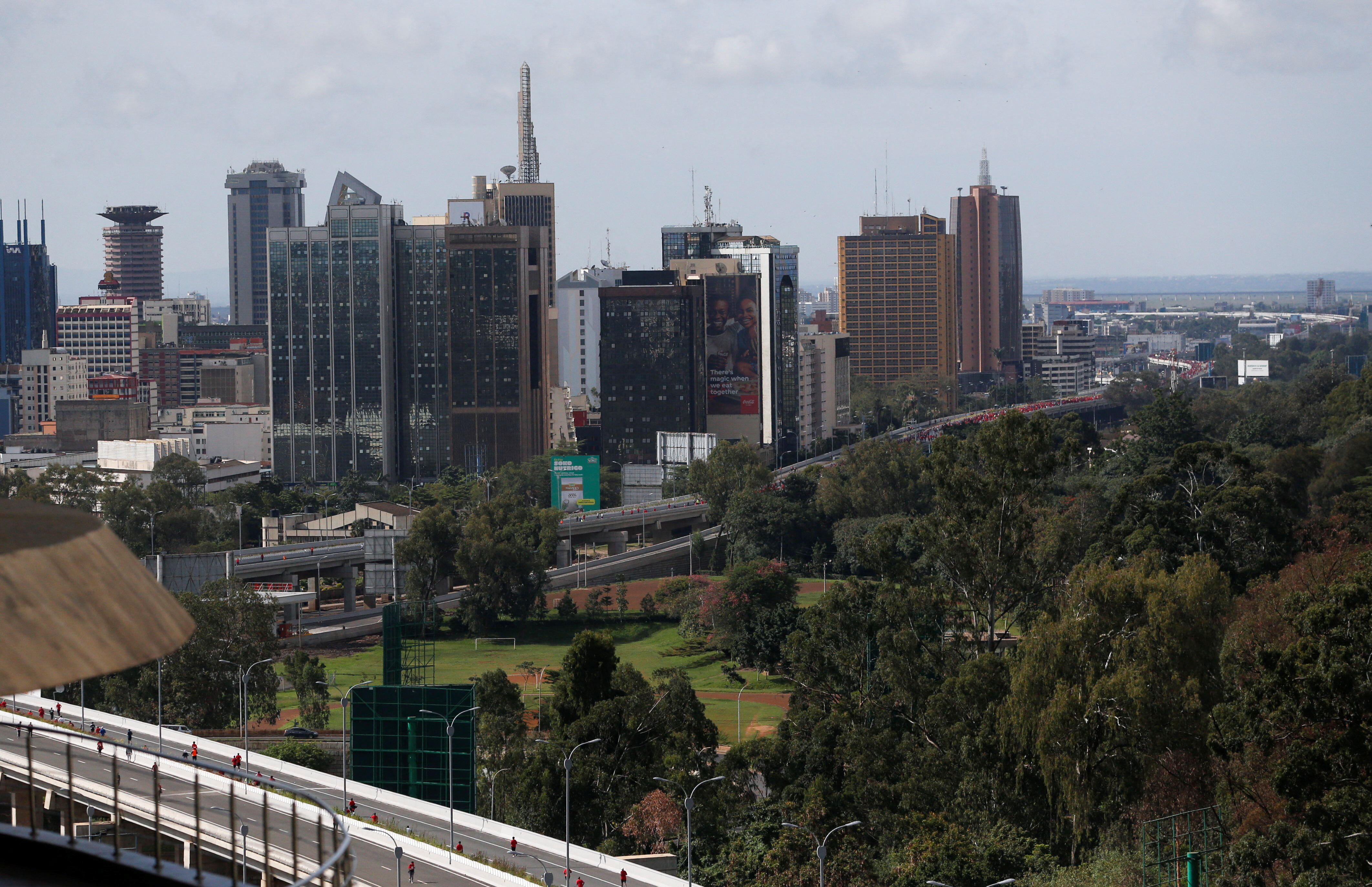 A view shows the Nairobi cityscape on the Nairobi Expressway undertaken by the China Road and Bridge Corporation along Waiyaki Way within Westlands district of Nairobi
