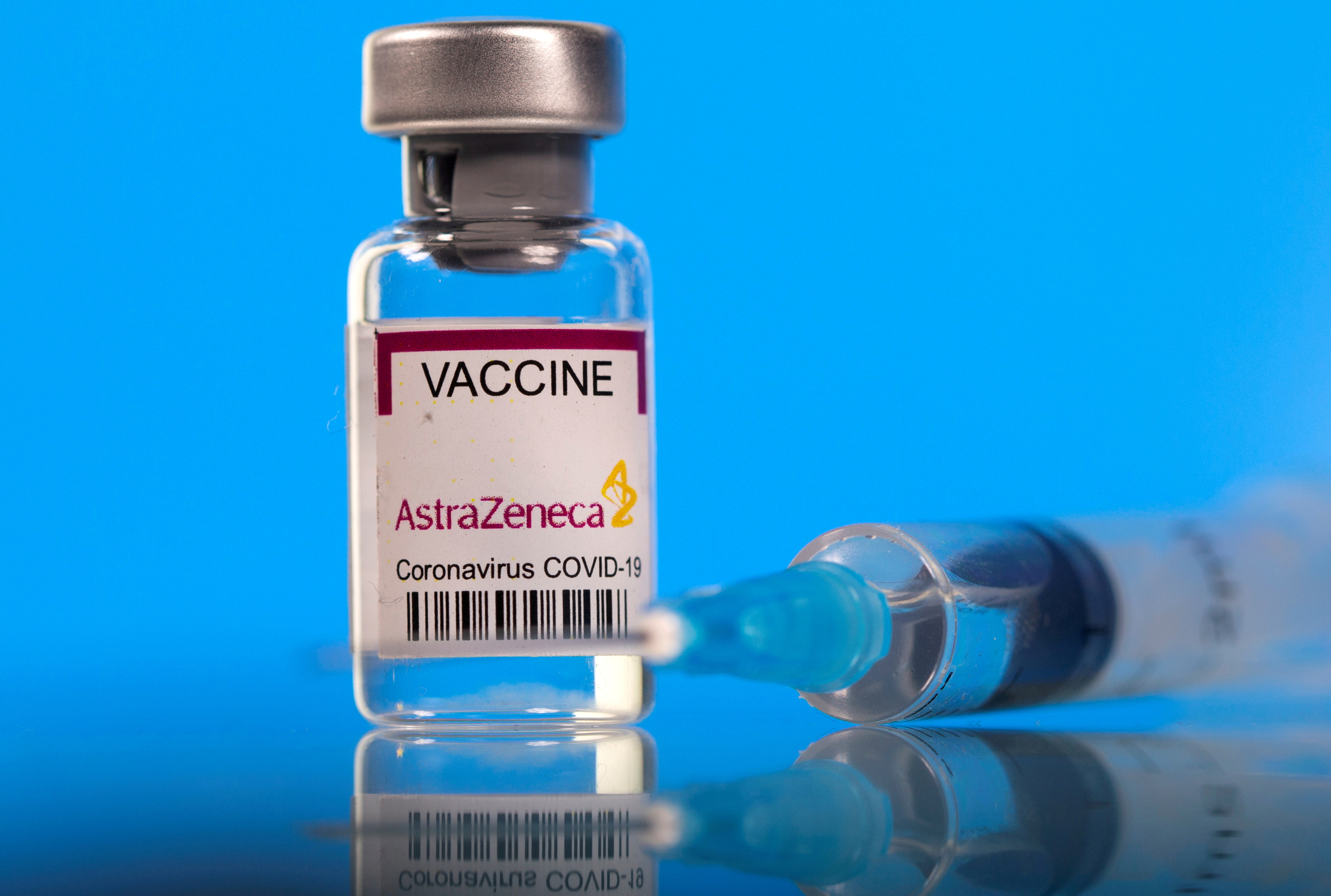 A vial labelled with the AstraZeneca coronavirus disease (COVID-19) vaccine is seen in this illustration picture taken March 19, 2021. REUTERS/Dado Ruvic/Illustration/File Photo