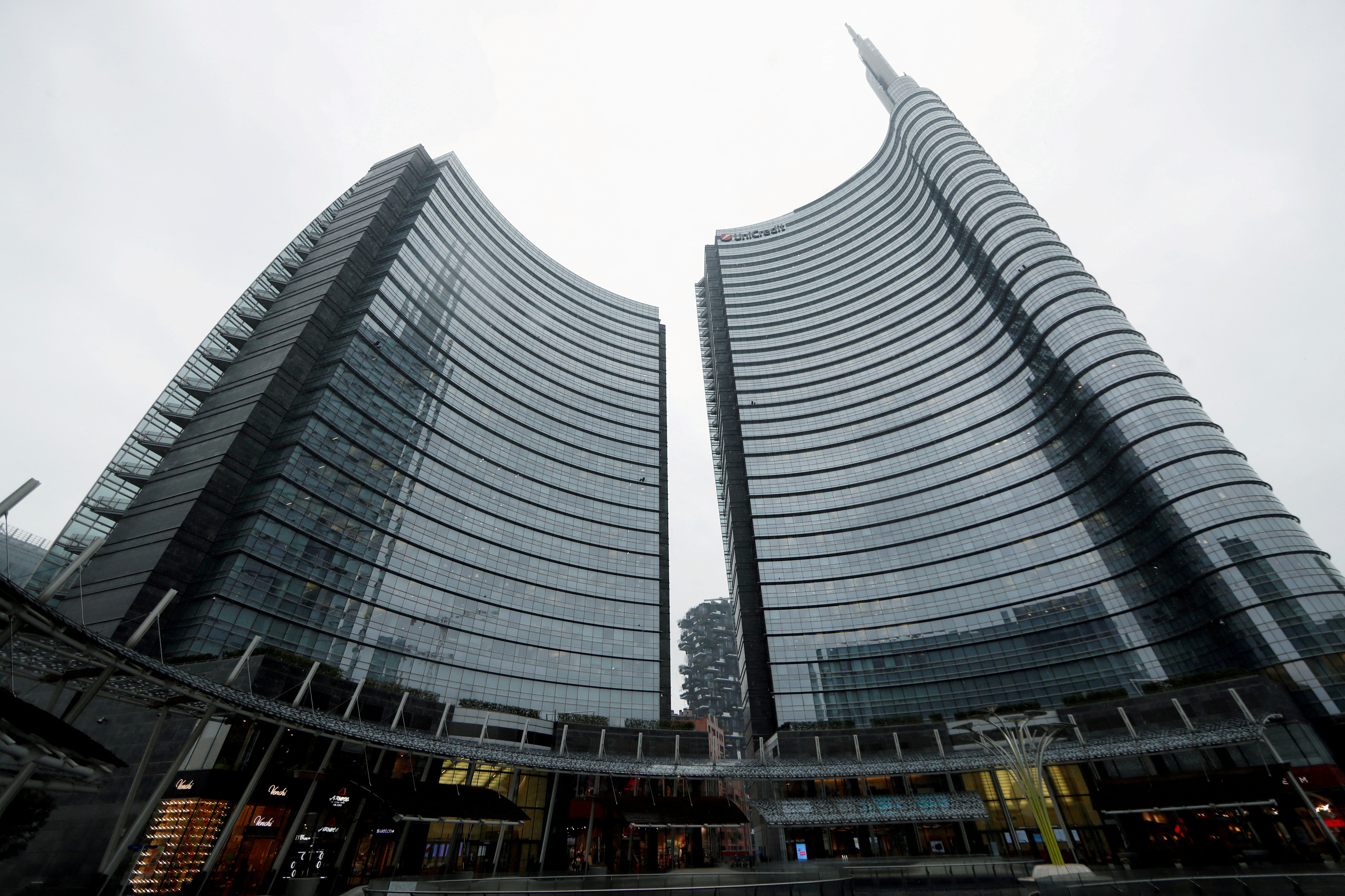A view of the Unicredit headquarters  of which many employees are working from home due to a coronavirus outbreak, in Milan