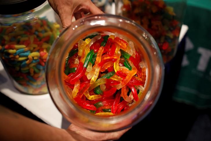 A jar of CBD gummy candies is seen at The Cannabis World Congress & Business Exposition (CWCBExpo) trade show in New York