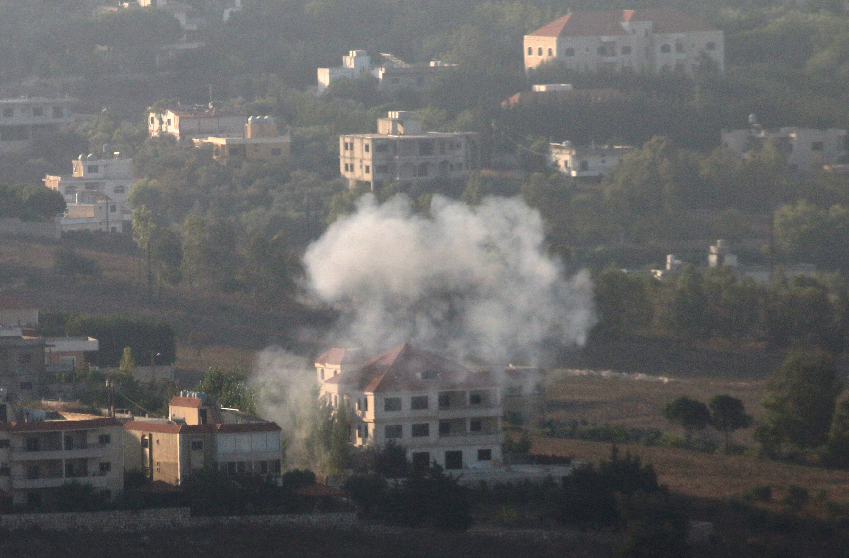 Smoke rises from the southern Lebanese town of Khiam