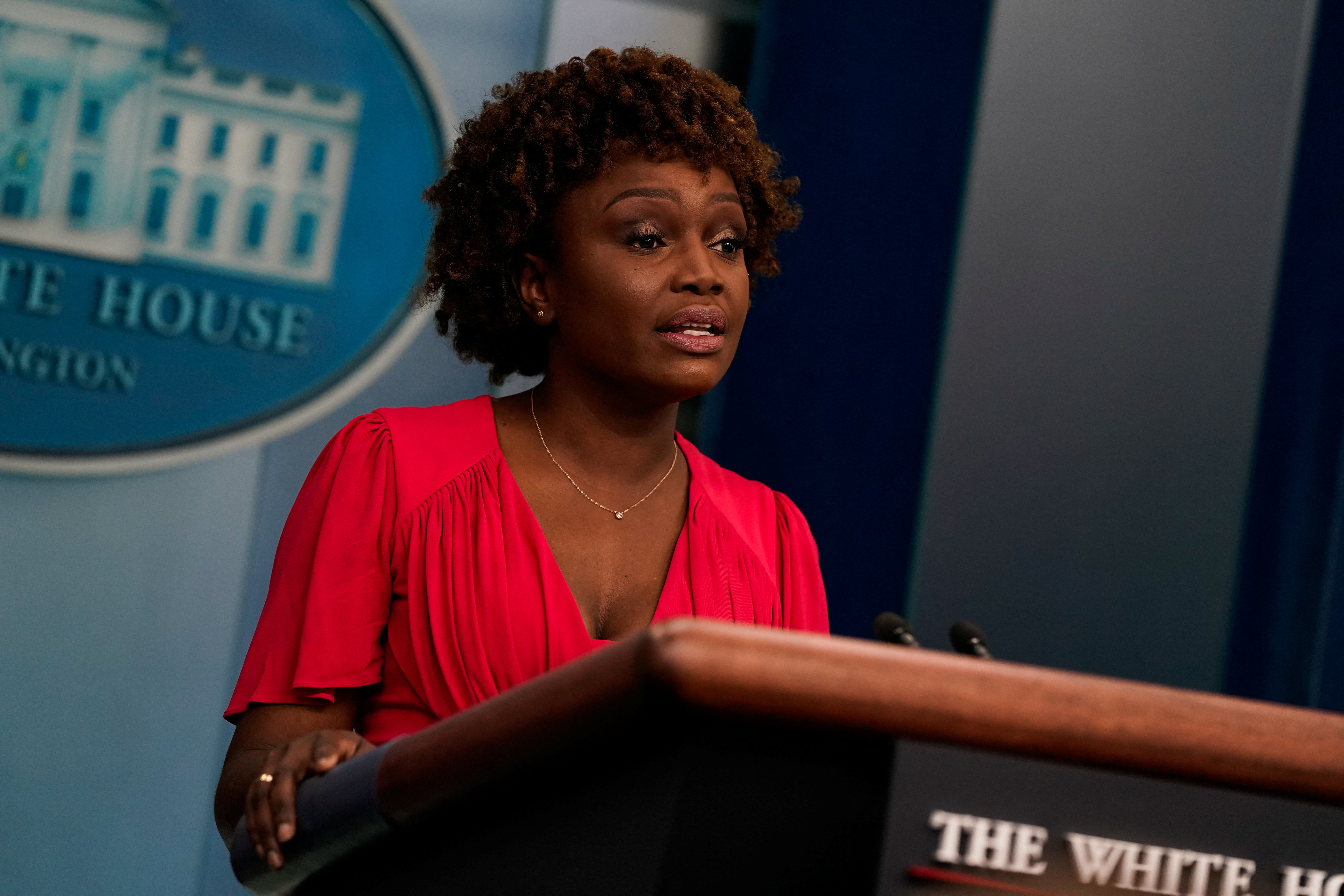White House Press Secretary Karine Jean-Pierre holds a briefing at the White House in Washington