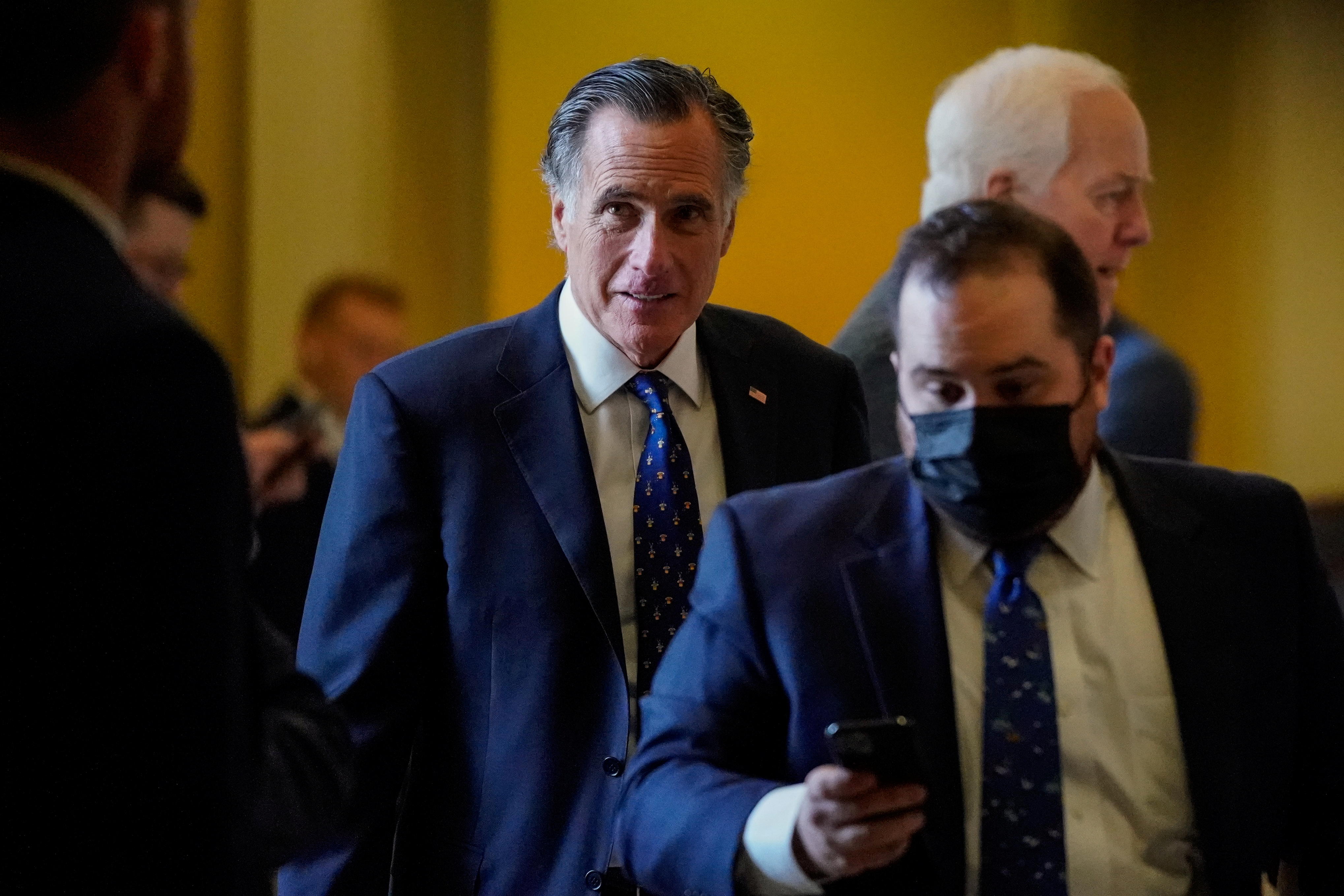 U.S. Senator Mitt Romney (R-UT) departs a meeting at the U.S. Capitol in Washington