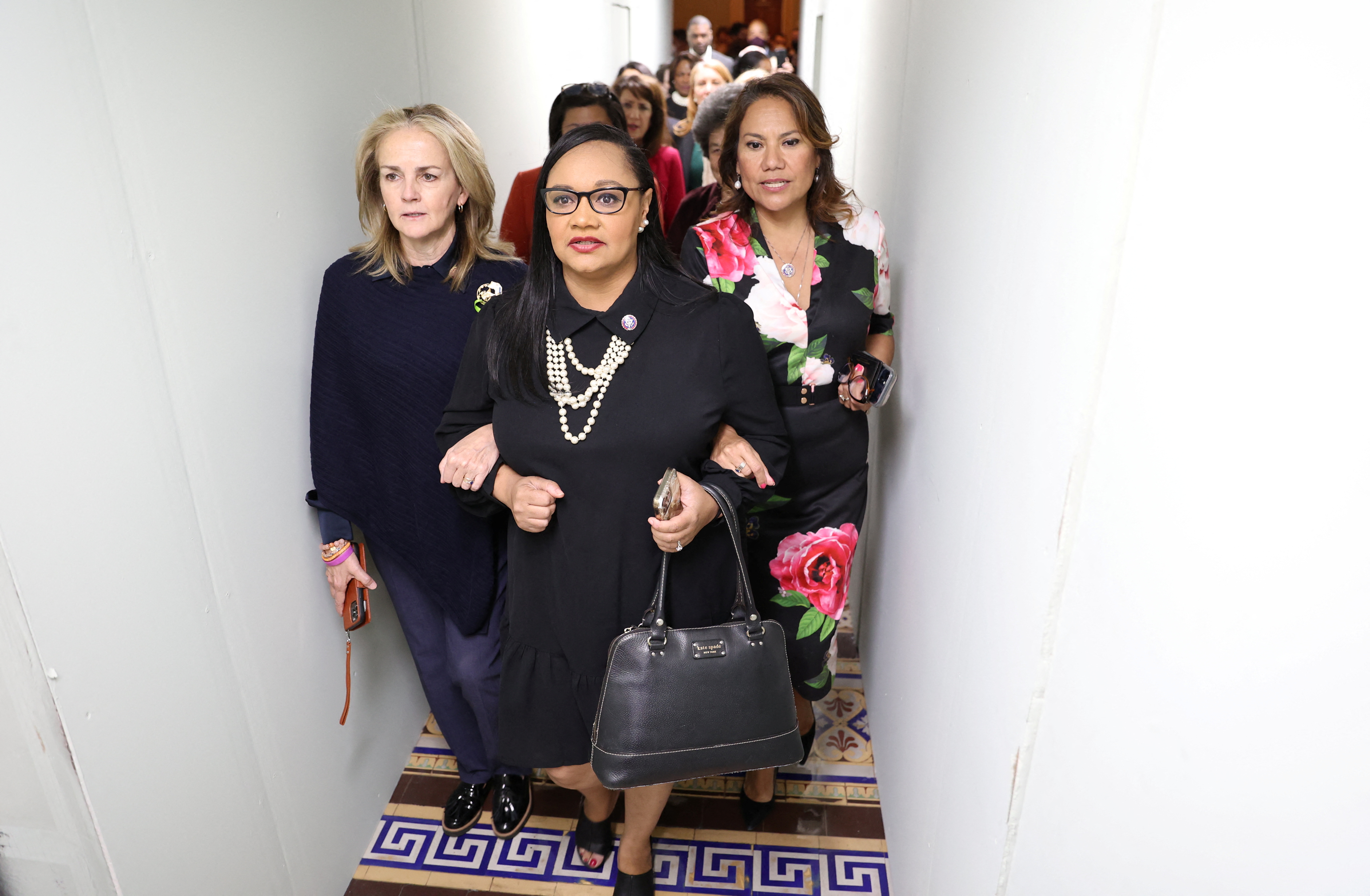 Democratic women members of the U.S. House of Representatives lead protest for abortion rights outside Senate Chamber at Capitol in Washington