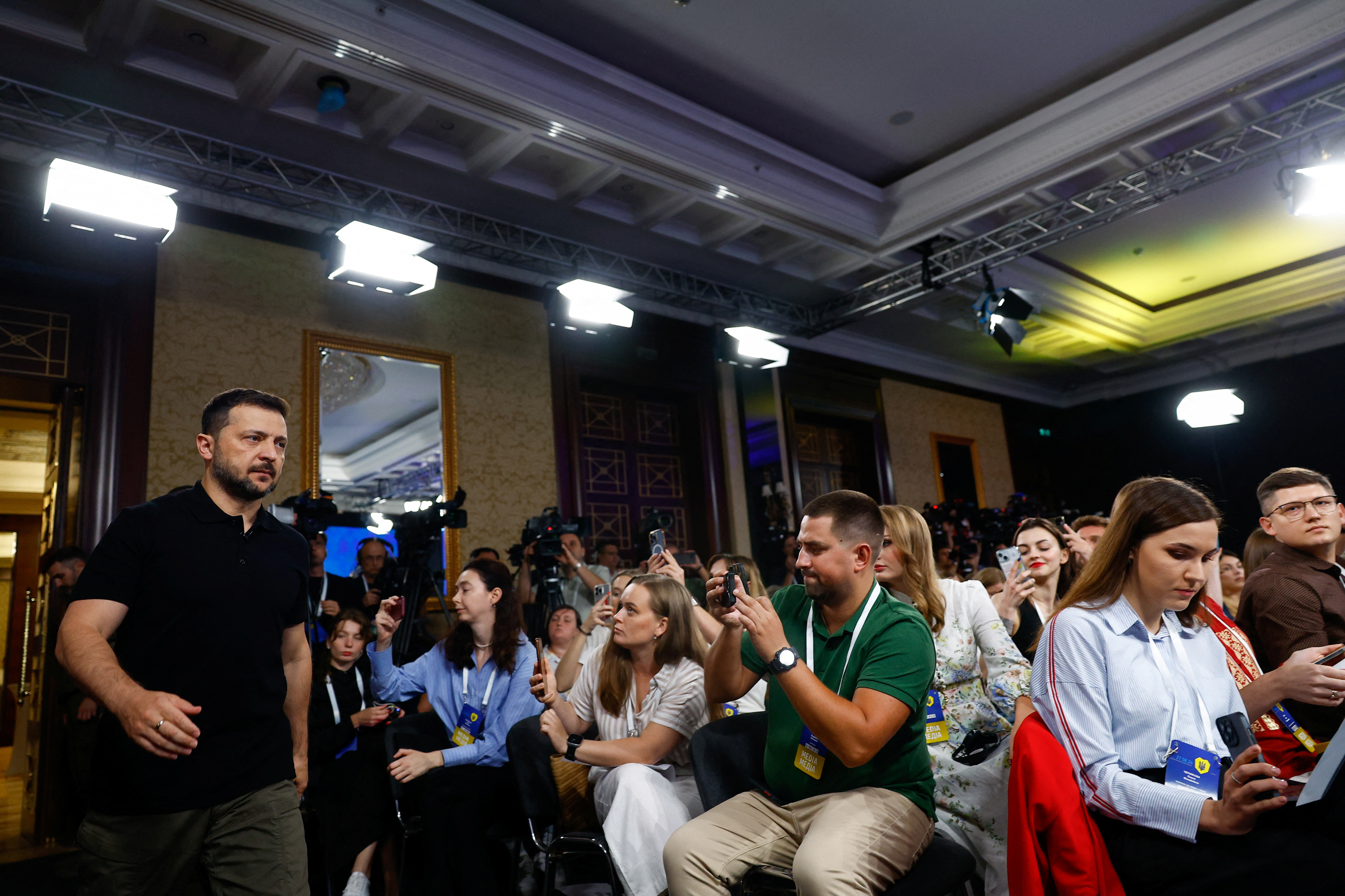 Ukraine's President Zelenskiy holds a press conference, in Kyiv