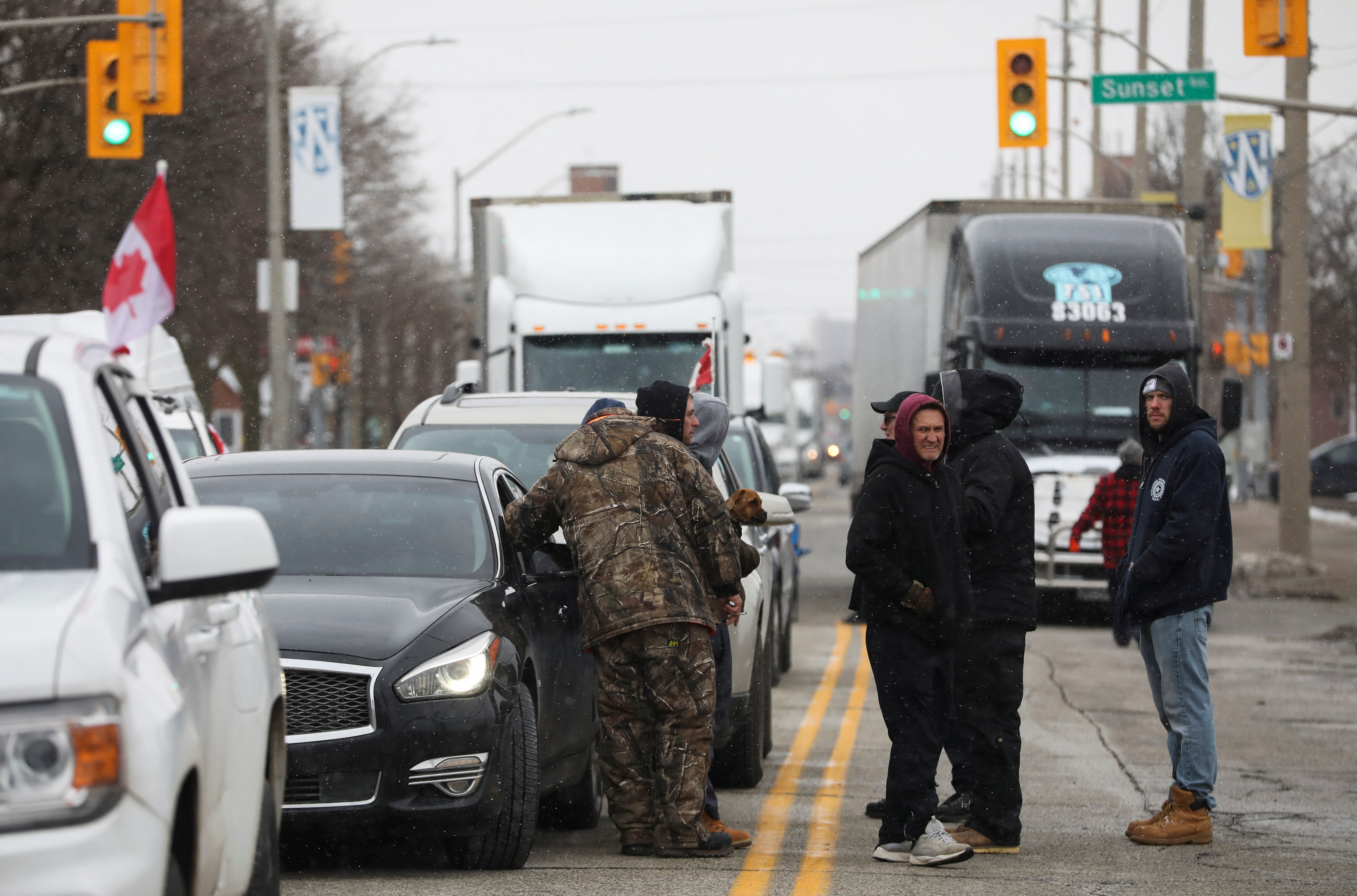 Truckers and supporters continue to protest against COVID-19 vaccine mandates, in Windsor