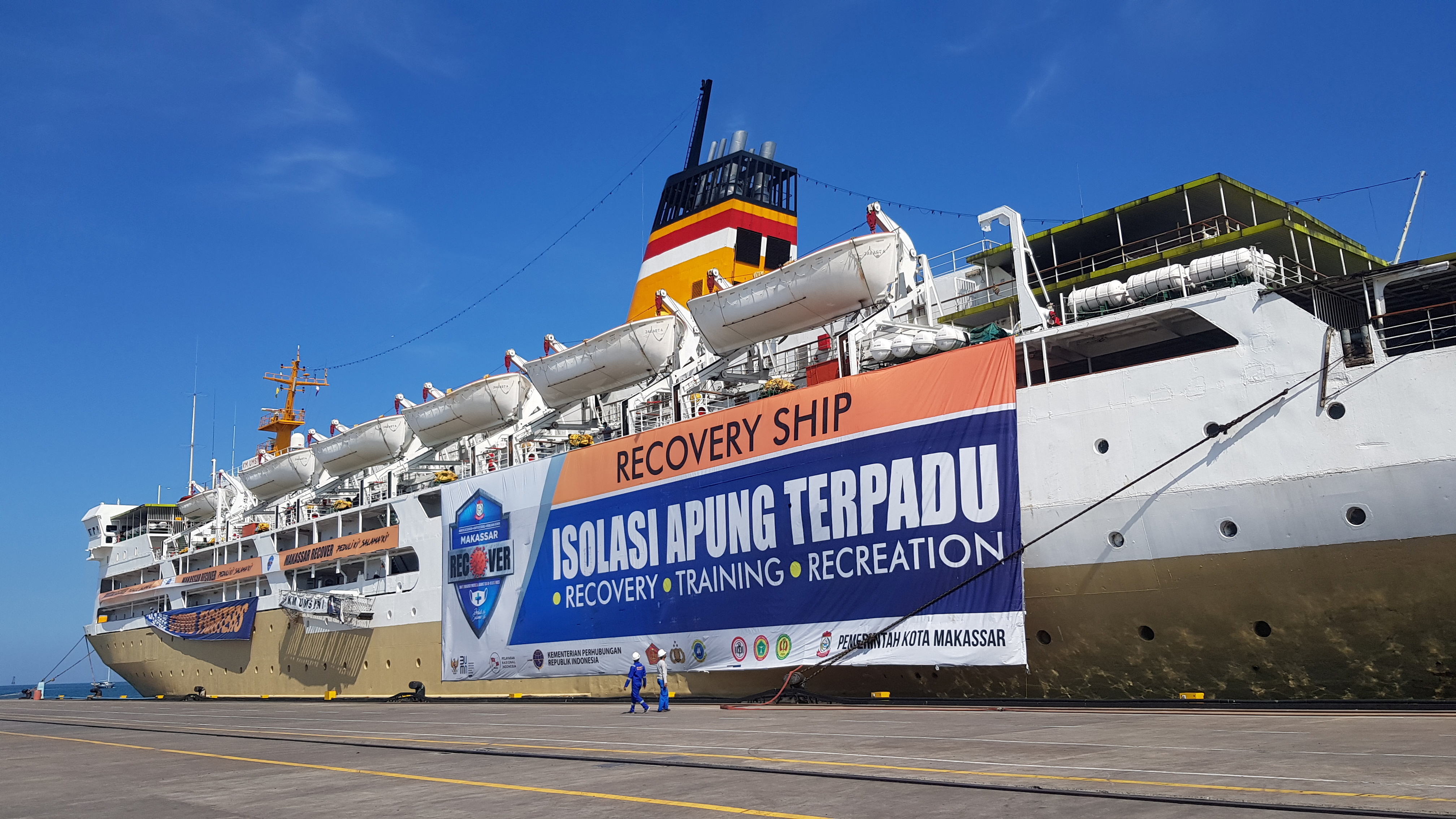 A passenger ship turned into an isolation centre for COVID-19 patients in Makassar