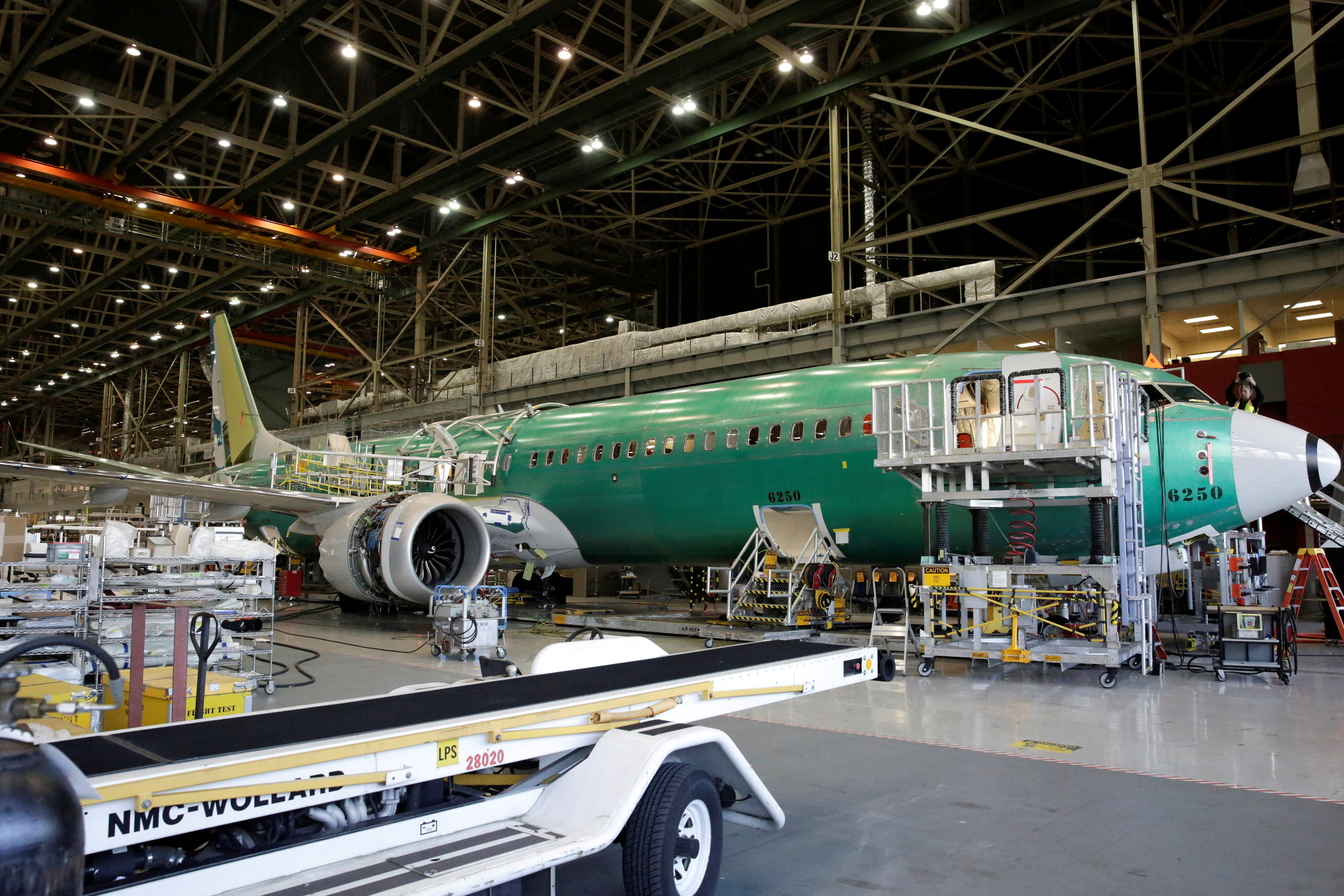 Boeing's new 737 MAX-9 is pictured under construction at their production facility in Renton, Washington