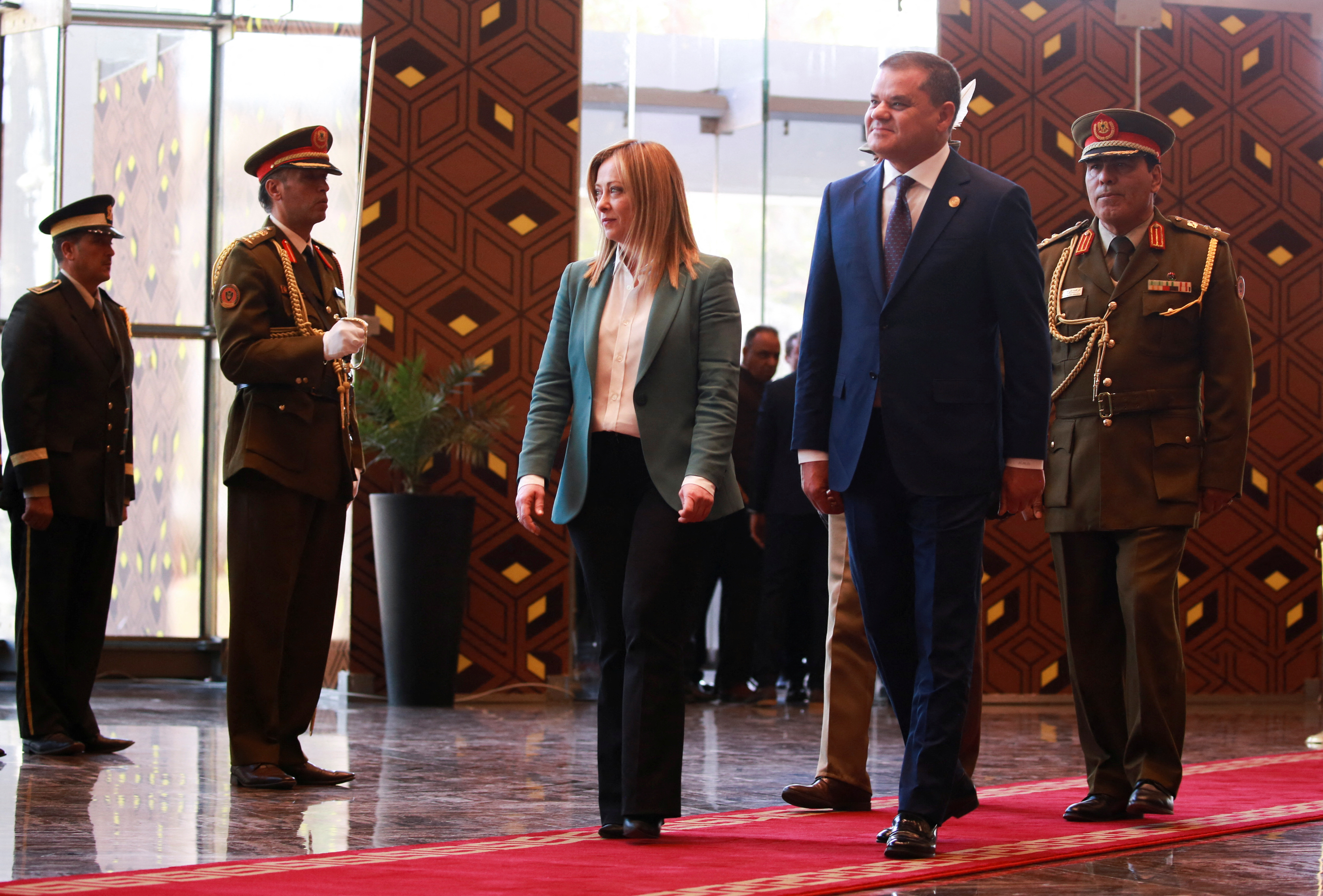 Italian Prime Minister Giorgia Meloni and the head of Libya's Government of National Unity, Abdulhamid al-Dbeibah attend a joint news conference in Tripoli