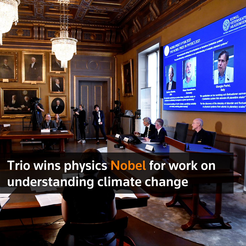 Trio gana el Nobel de Física por su trabajo en la comprensión del cambio climático