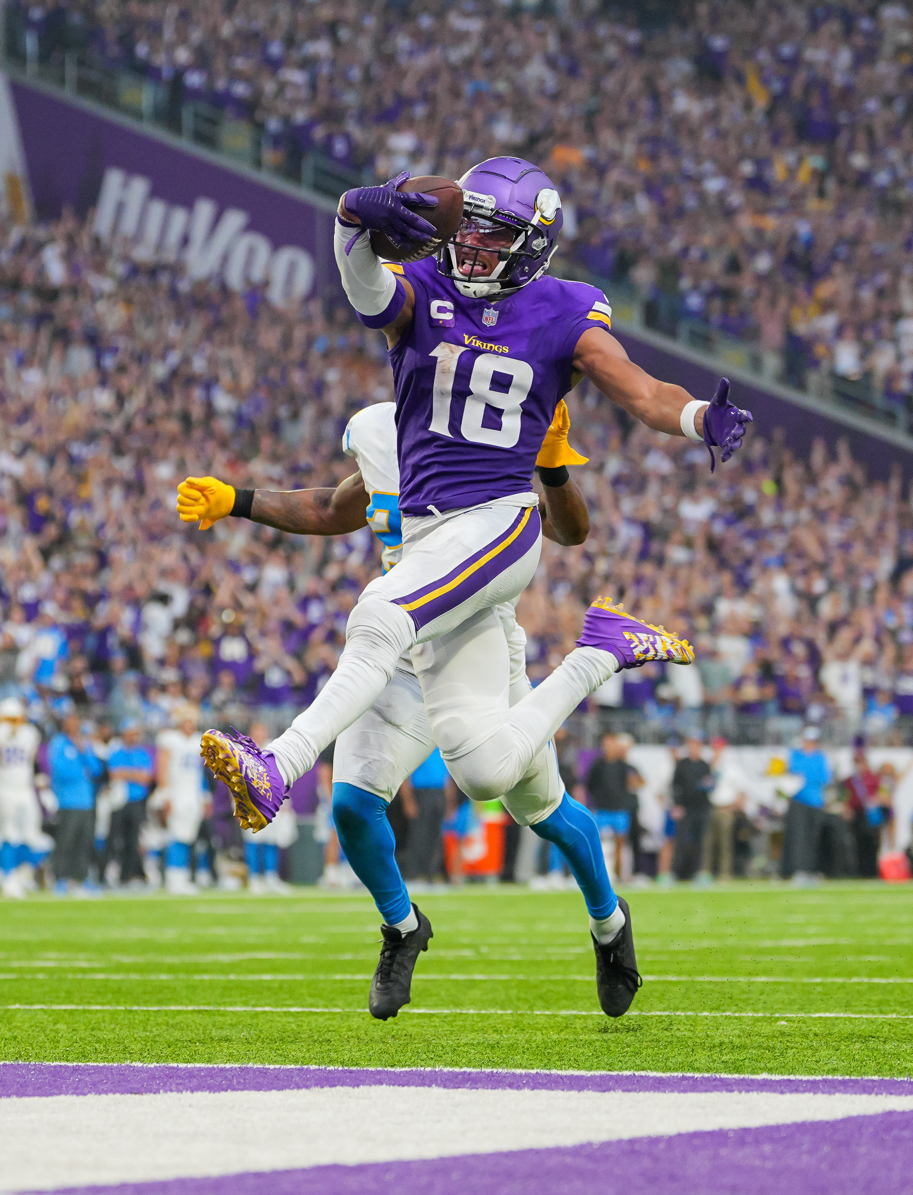 Vikings cornerback Akayleb Evans had an interception in his hands. It  turned into a touchdown.