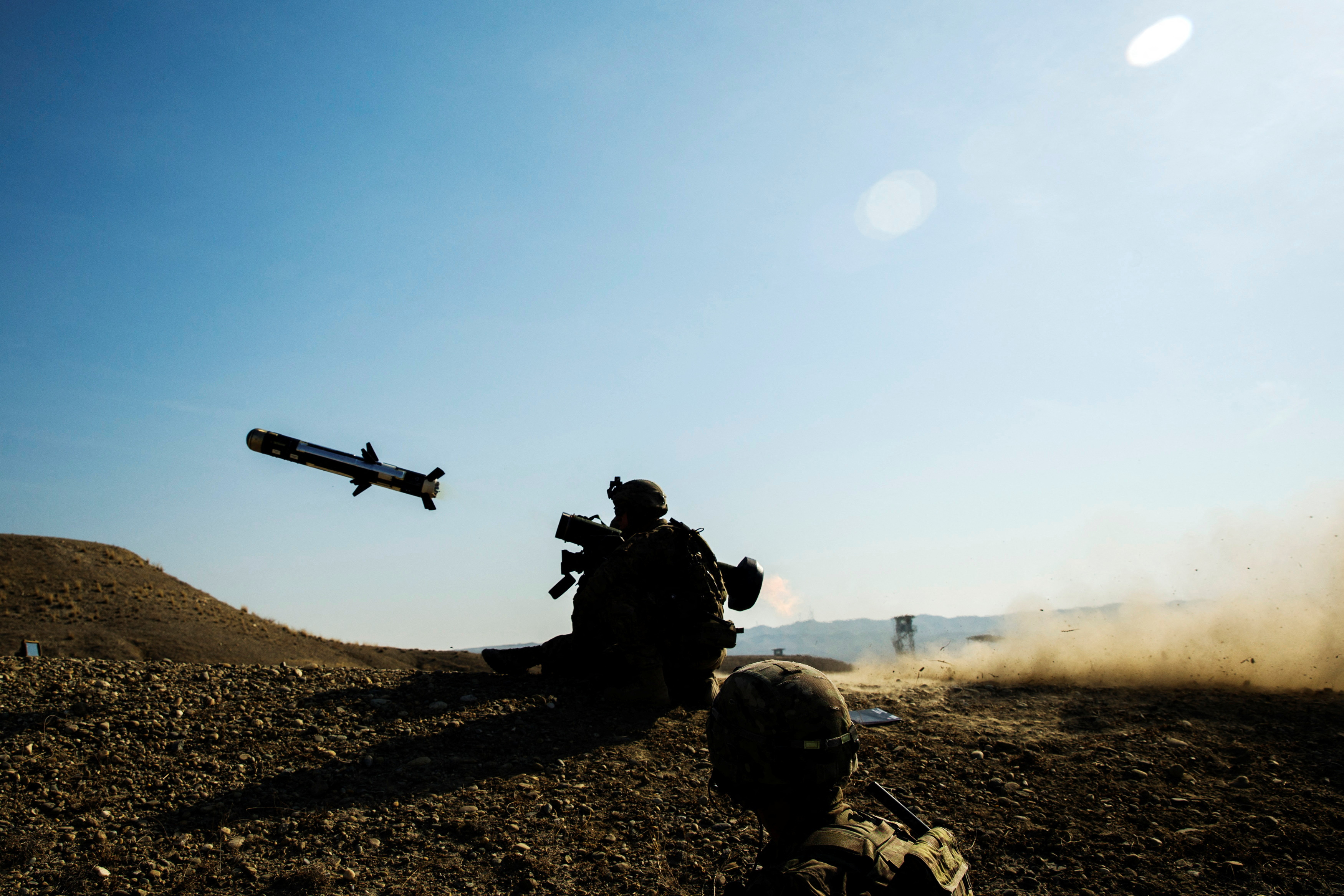 U.S. soldier from Dragon Troop of the 3rd Cavalry Regiment fires a Javelin missile system during their first training exercise of the new year near operating base Gamberi in the Laghman province of Afghanistan