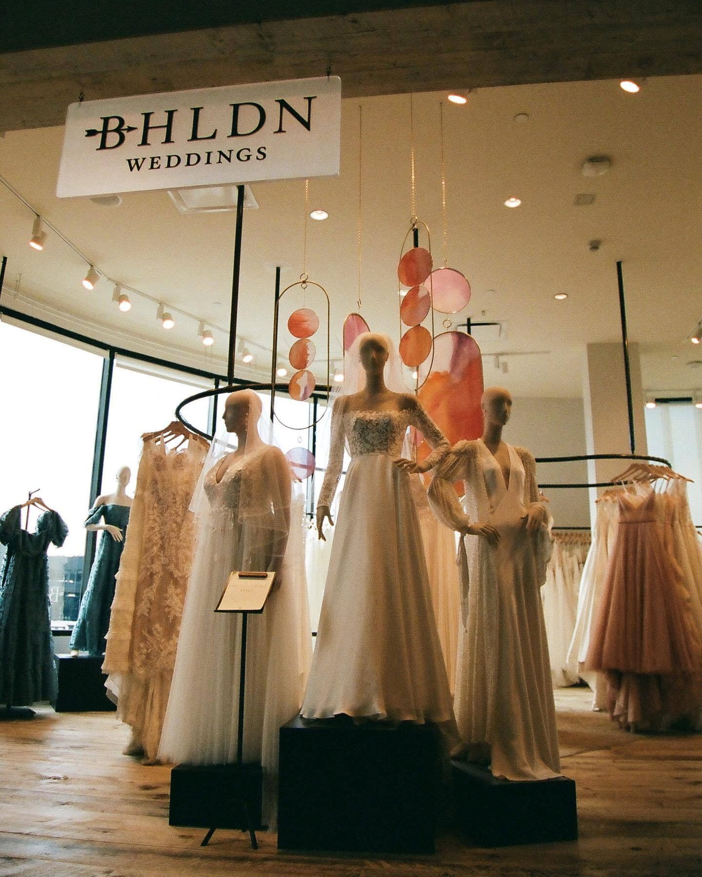 A range of wedding dresses are displayed at an Anthropologie store at BHLDN Century City, Los Angeles