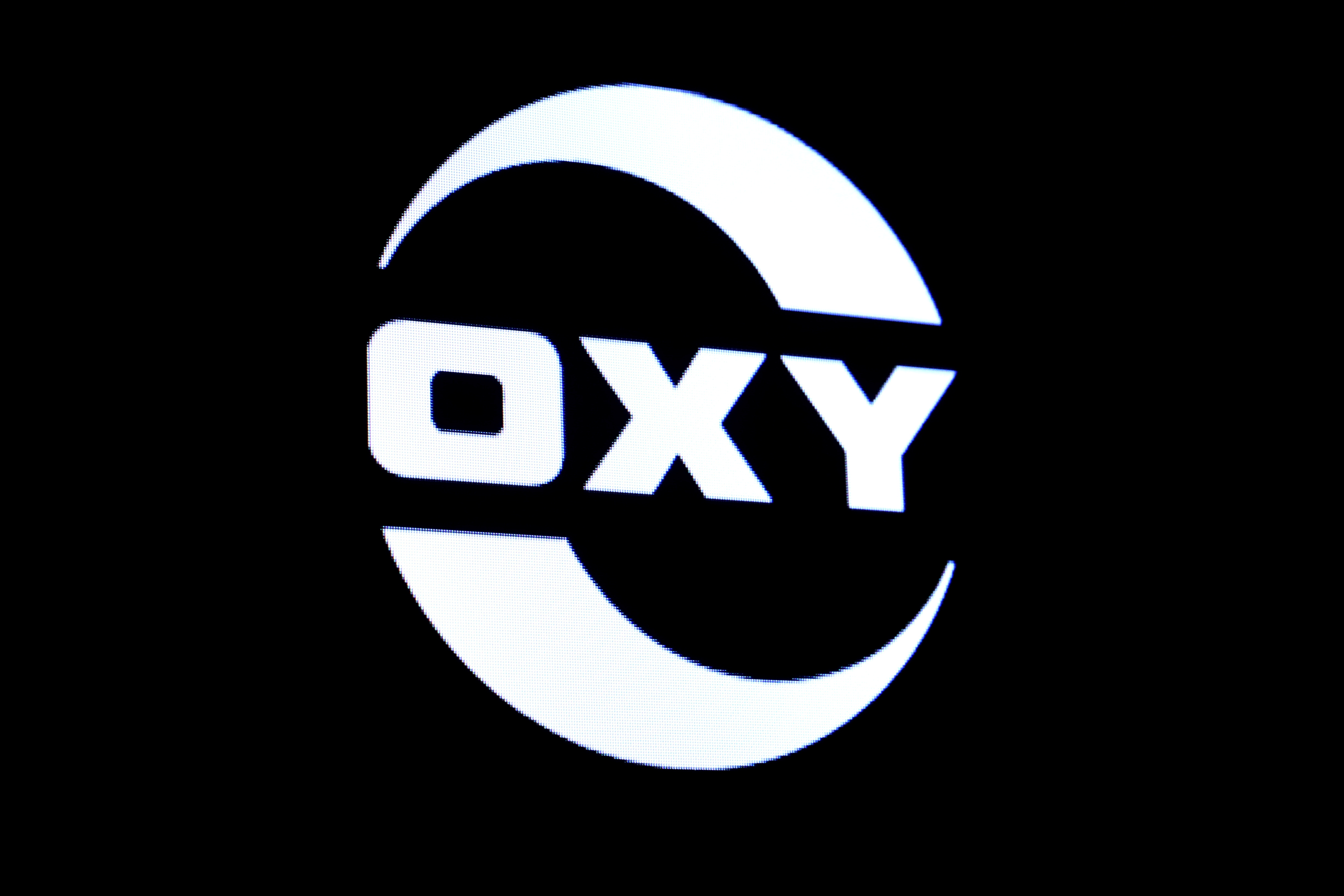 FILE PHOTO: The logo for Occidental Petroleum is displayed on a screen on the floor at the NYSE in New York