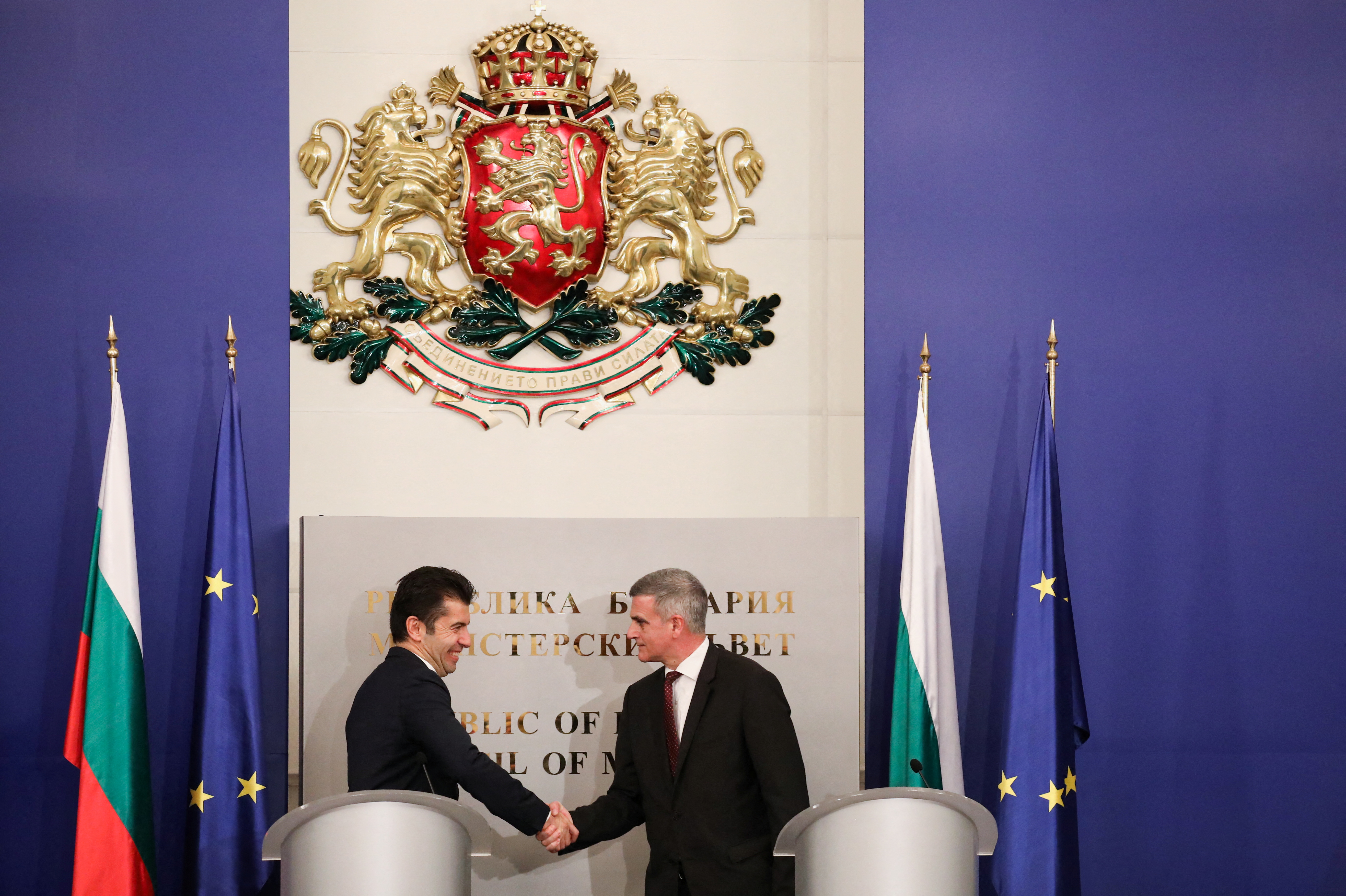 Bulgaria's newly-elected PM Petkov attends handover ceremony in Sofia