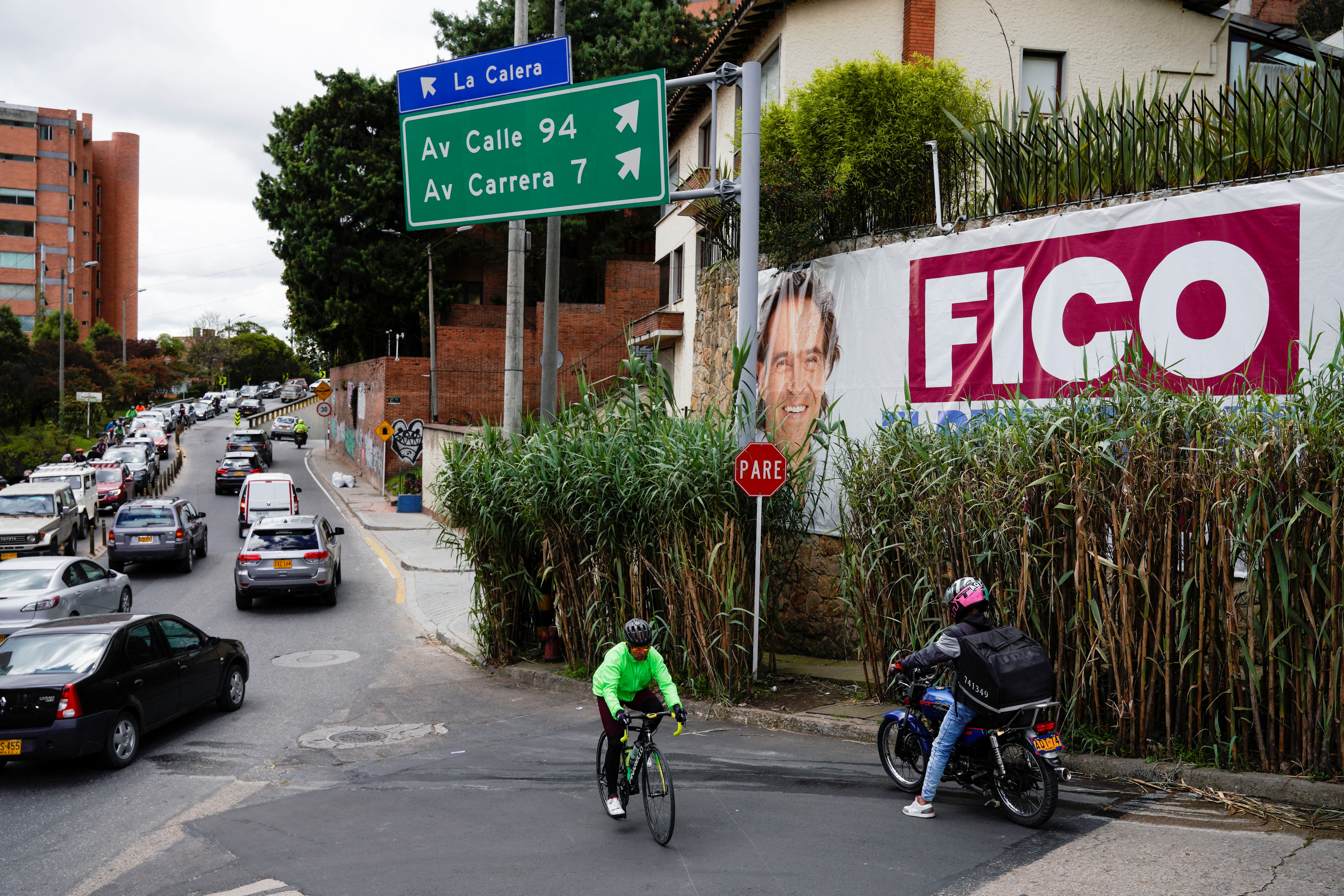 A banner with the image of Colombian centre-right presidential candidate Federico Gutierrez of the government's coalition Team for Colombia is pictured in Bogota