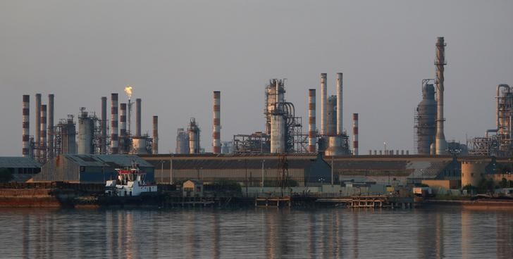 A general view of Abadan oil refinery in southwest Iran, is pictured from Iraqi side of Shatt al-Arab in Al-Faw south of Basra