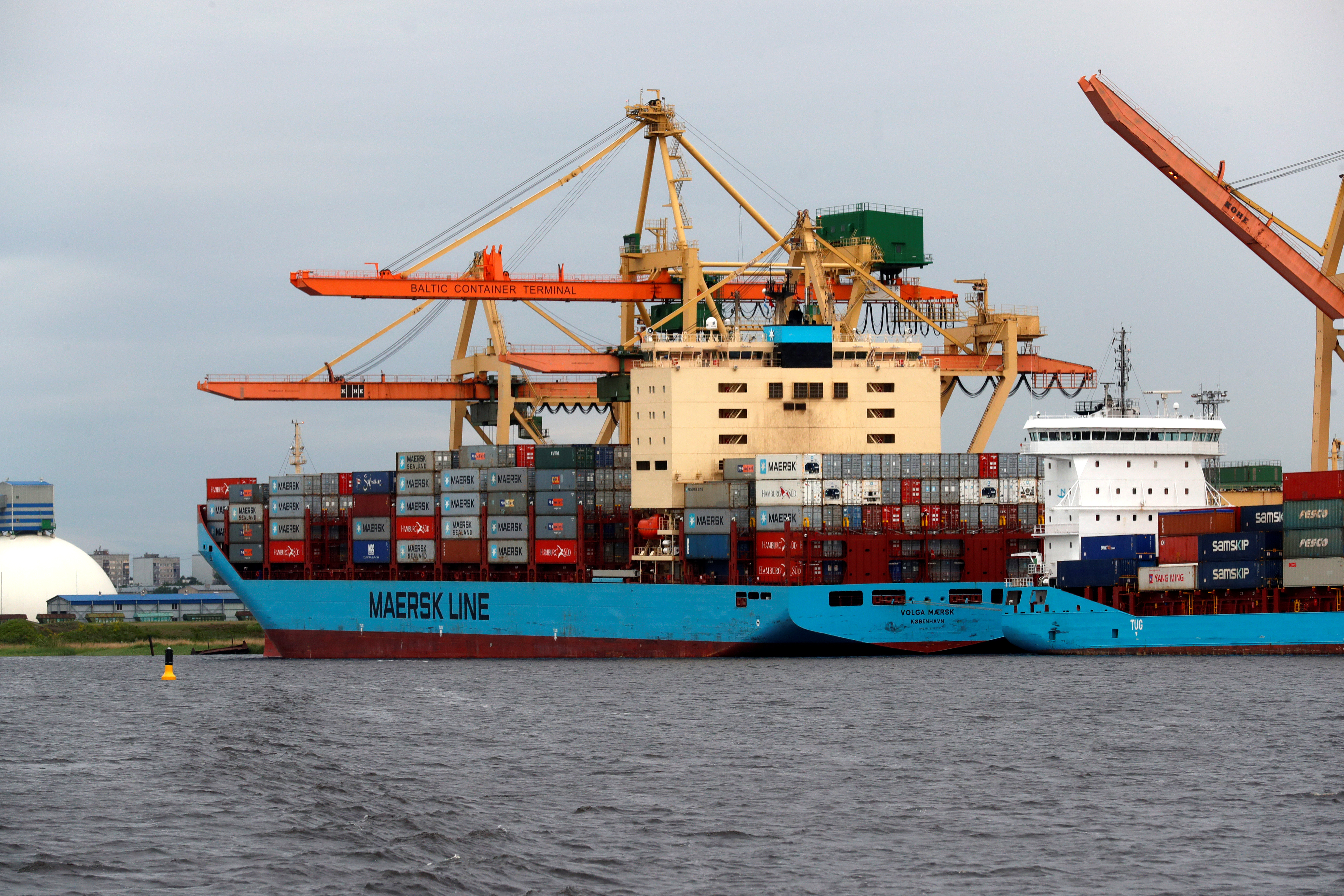 Maersk ship Volga Maersk is docked in Riga port