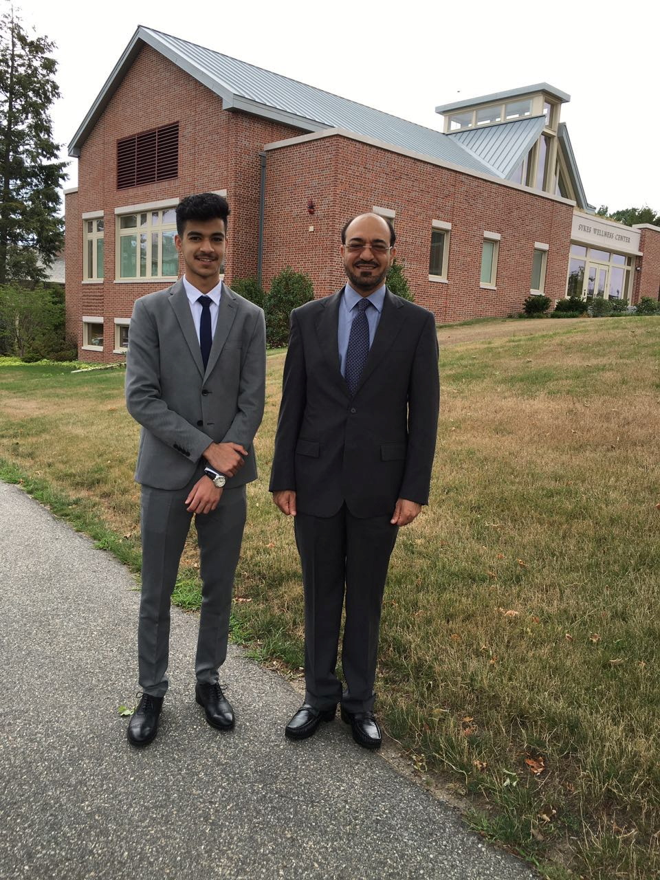 Former Saudi intelligence official Saad al-Jabri poses with his son Omar al-Jabri whilst visiting schools around Boston, U.S.