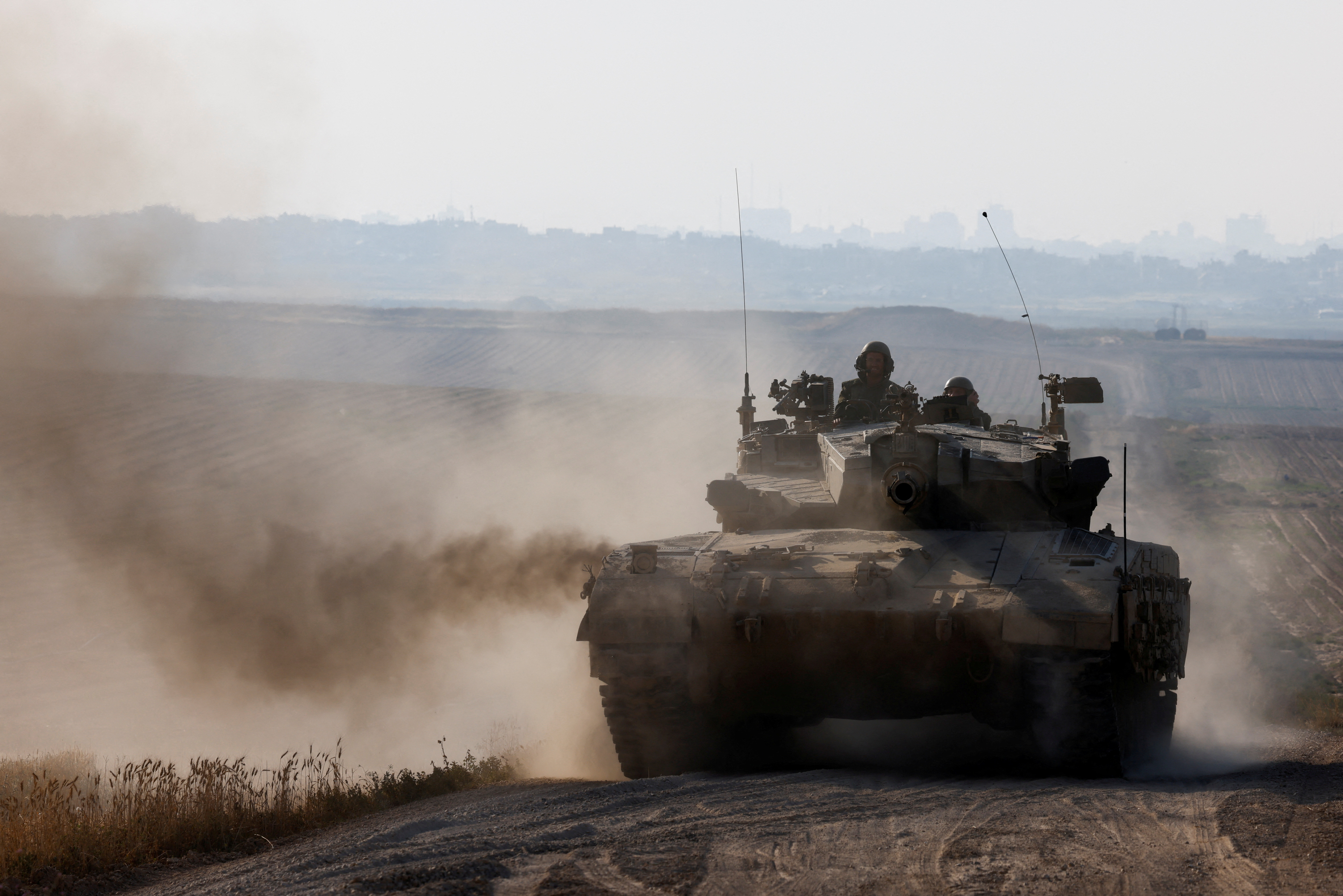 Israeli tank maneuvers near Israel's border with Gaza
