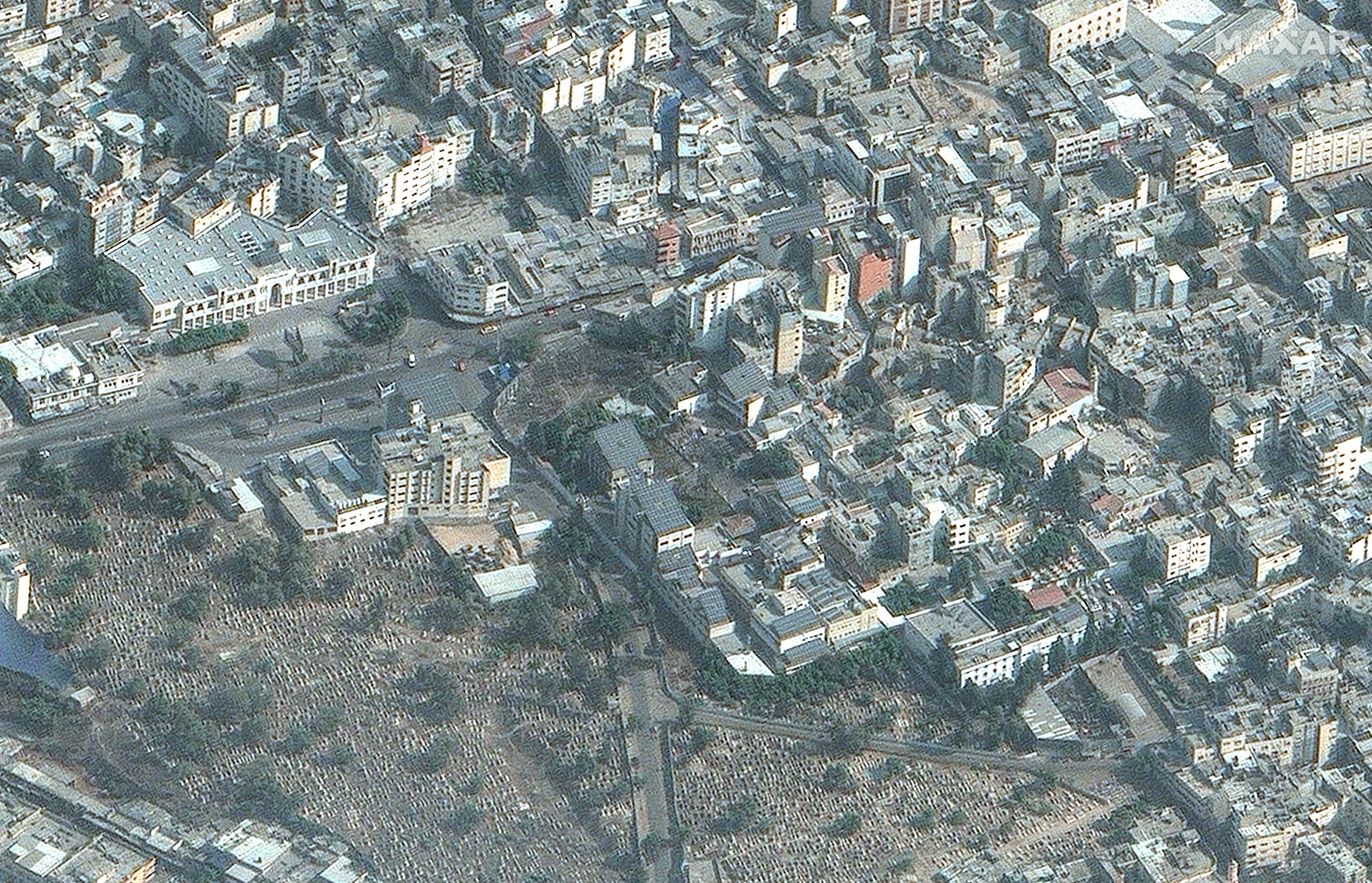 A satellite image shows Al-Ahli hospital