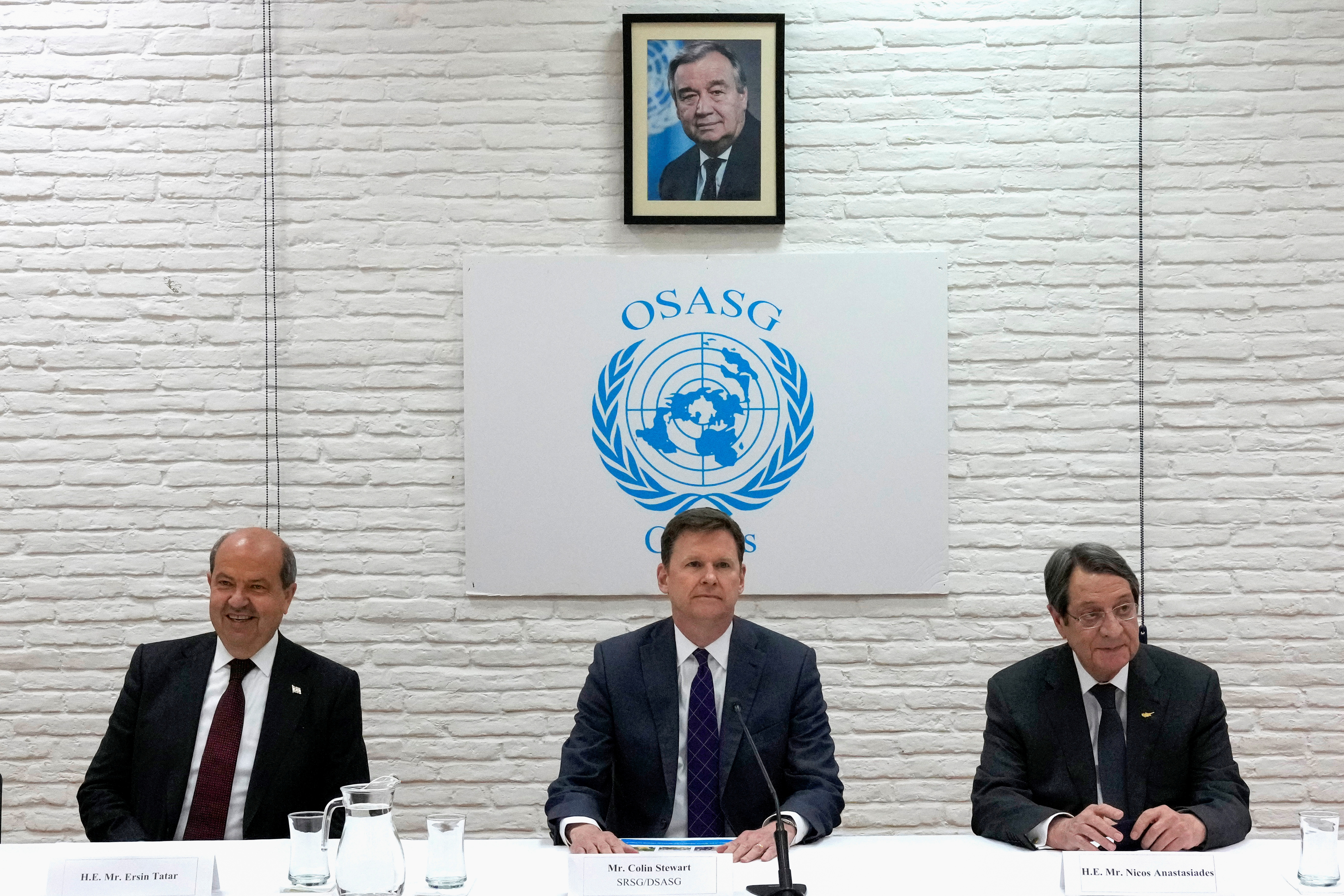 UNFICYP Head Colin Stewart, Cyprus President Nicos Anastasiades, and Turkish Cypriot leader Ersin Tatar meet in Nicosia