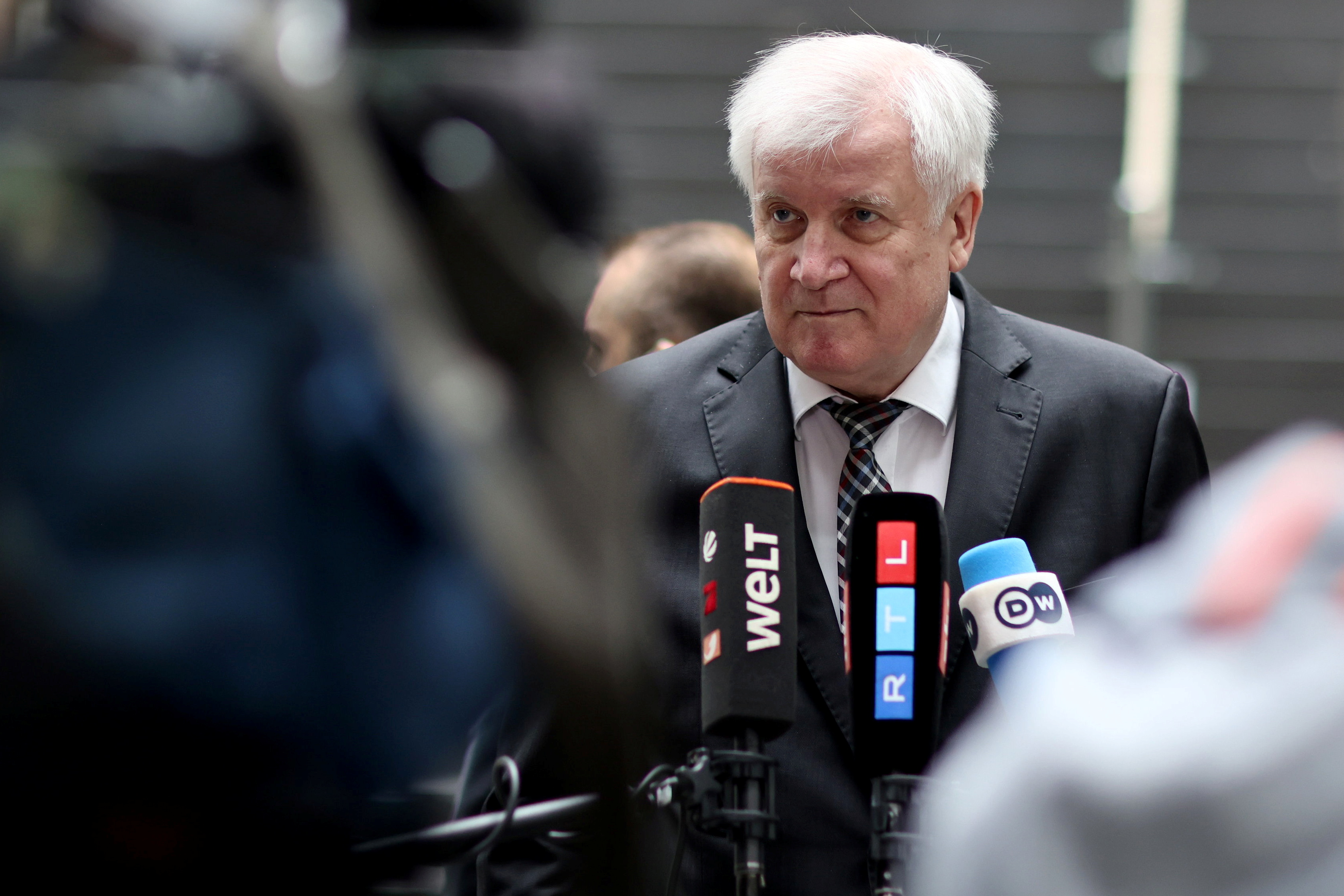 Germany's Interior Minister Horst Seehofer speaks to the media, in Berlin, Germany, October 20, 2021. REUTERS/Christian Mang