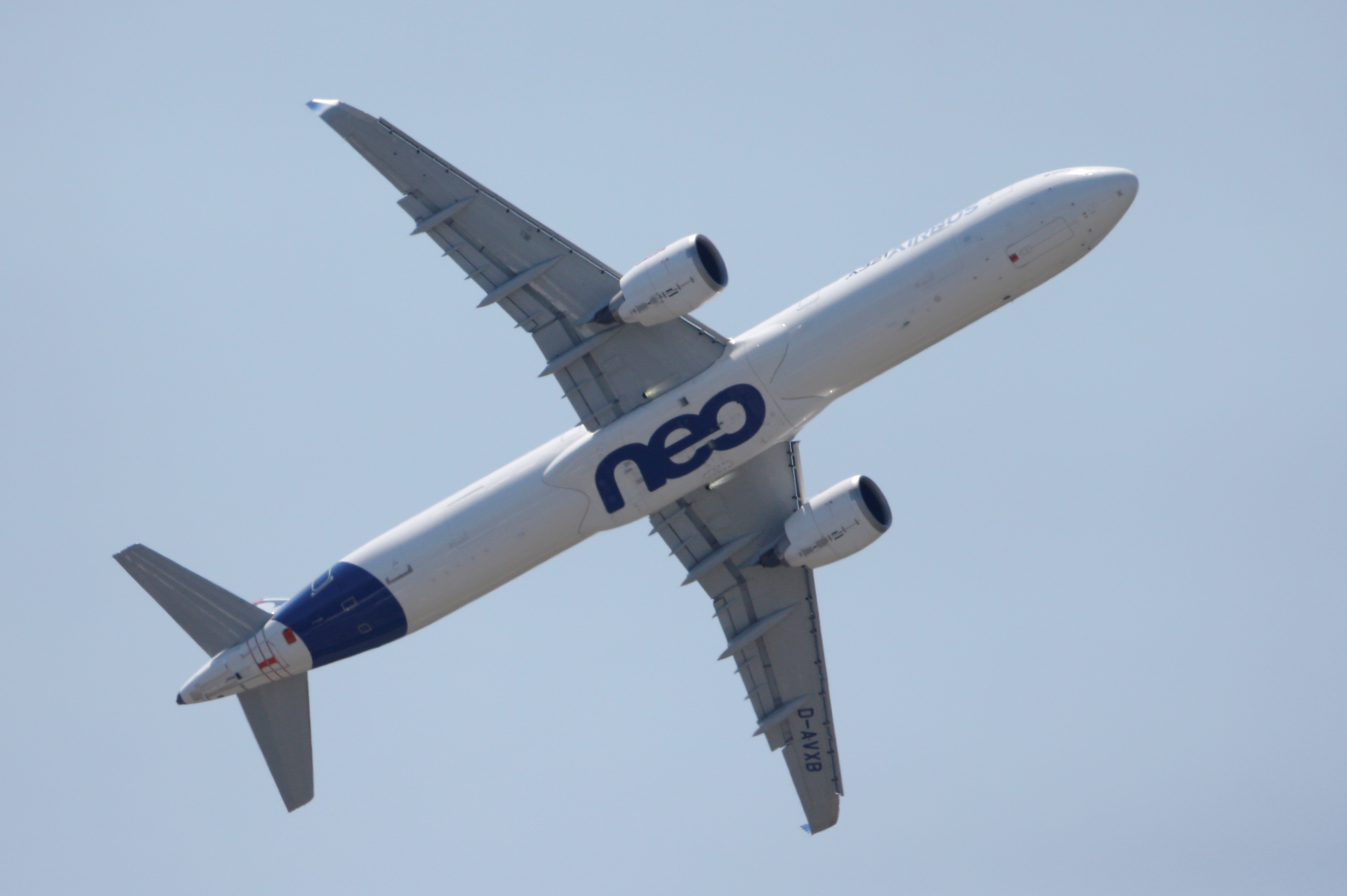 An Airbus A321 neo flies in 2017 near Paris
