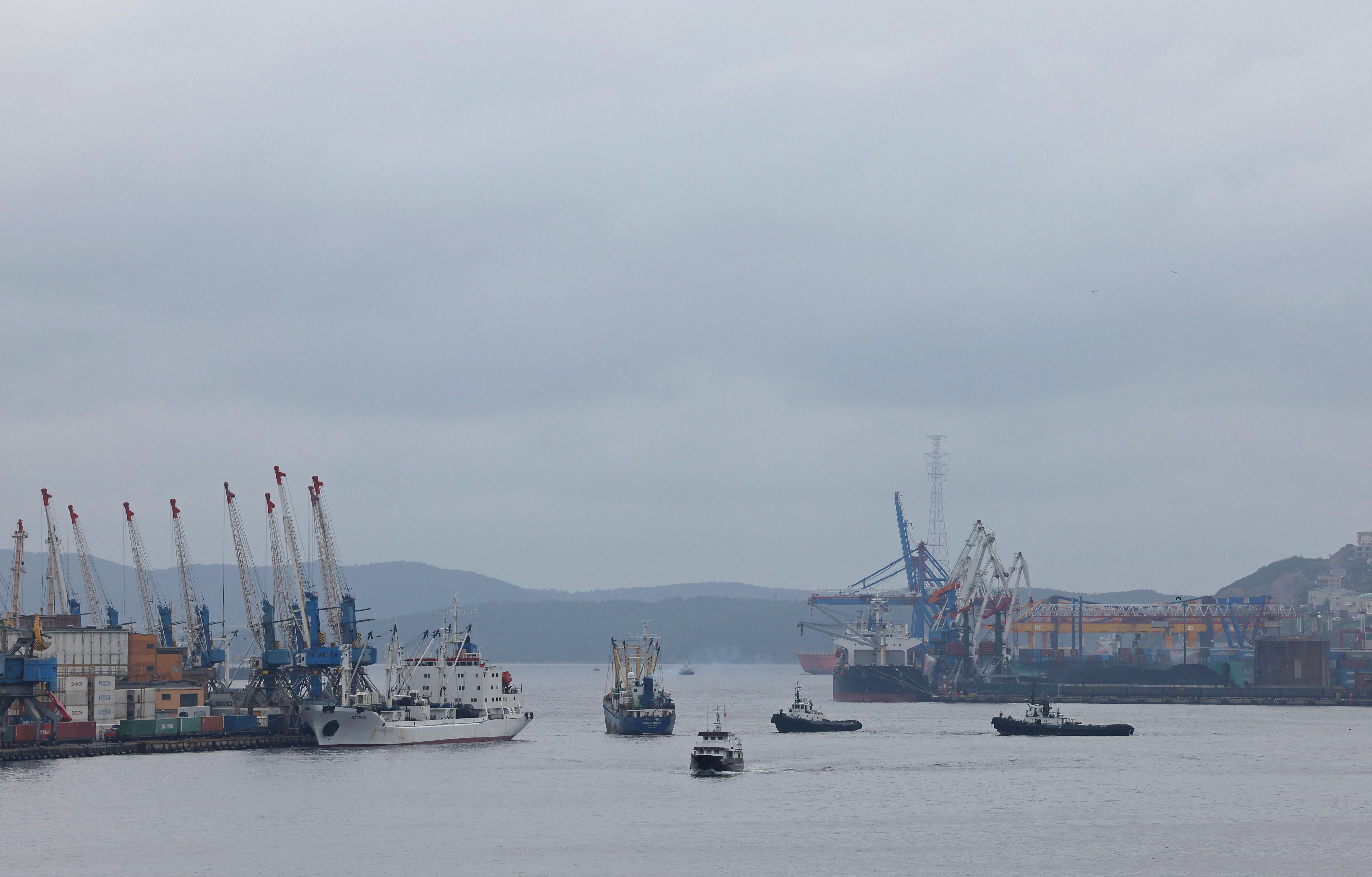 A view shows ships in the far eastern port of Vladivostok