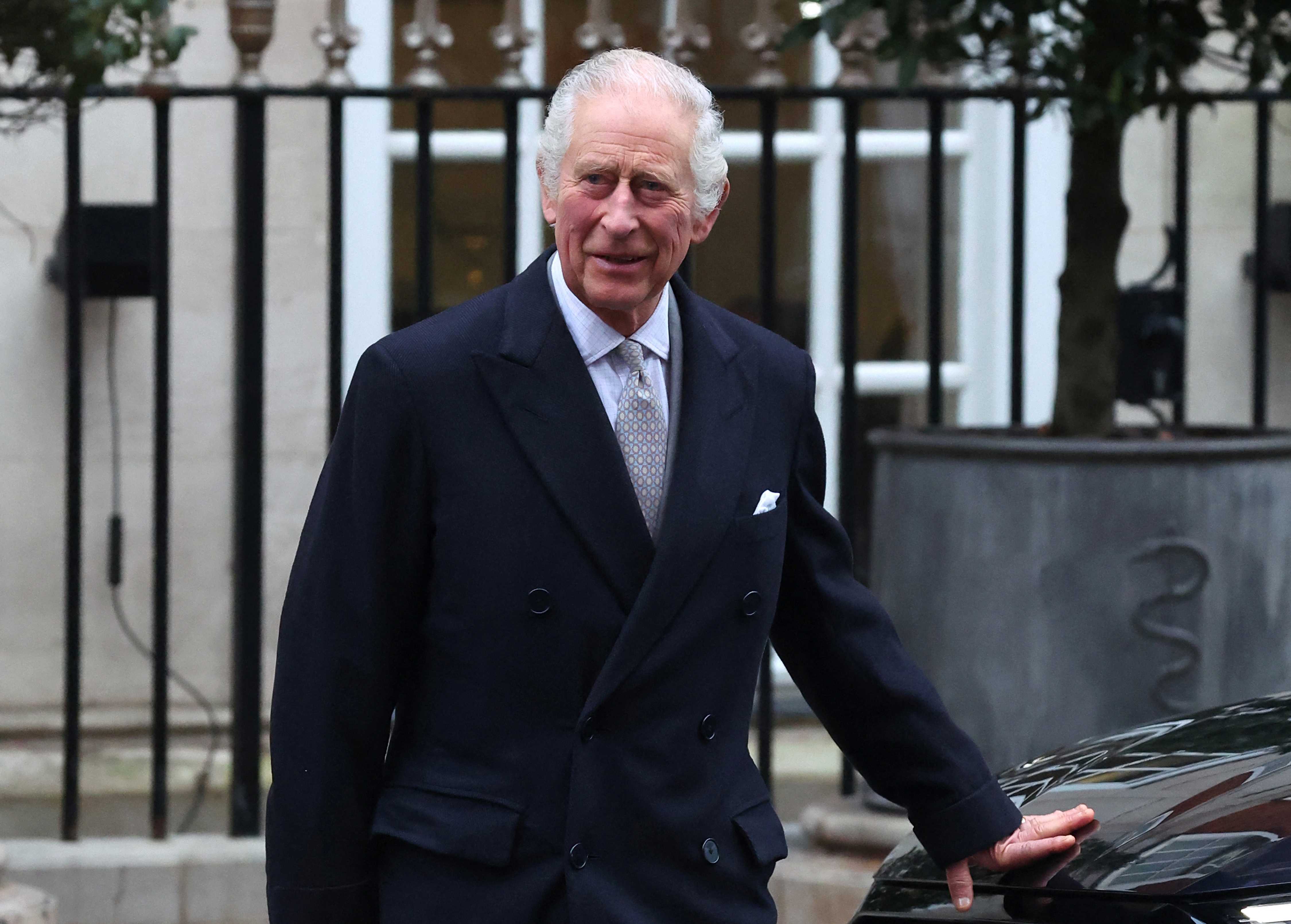 Britain's King Charles leaves the London Clinic after receiving treatment for an enlarged prostate, in London