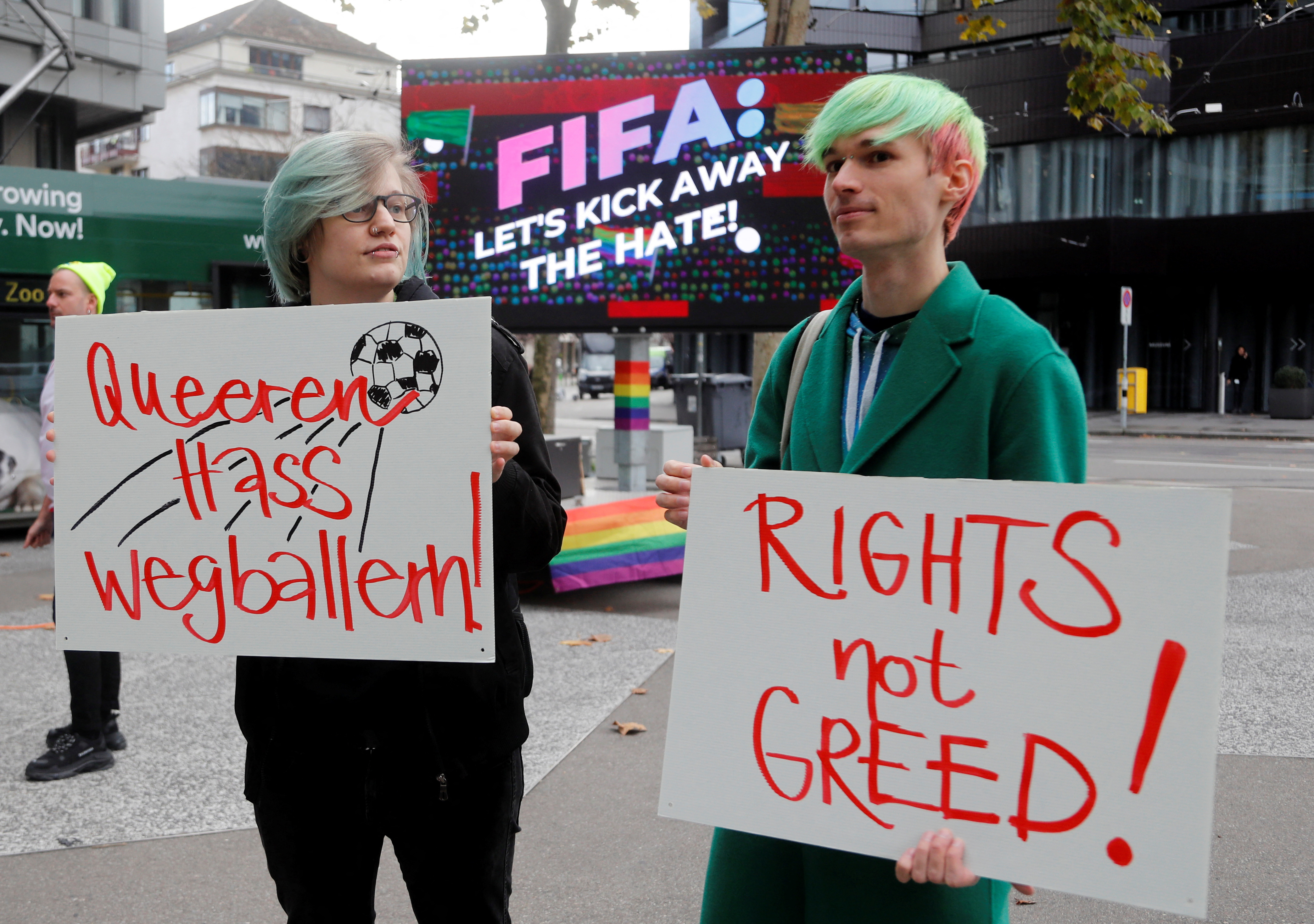 Protest in front of FIFA World Football Museum, as Qatar is set to host the 2022 World Cup, in Zurich