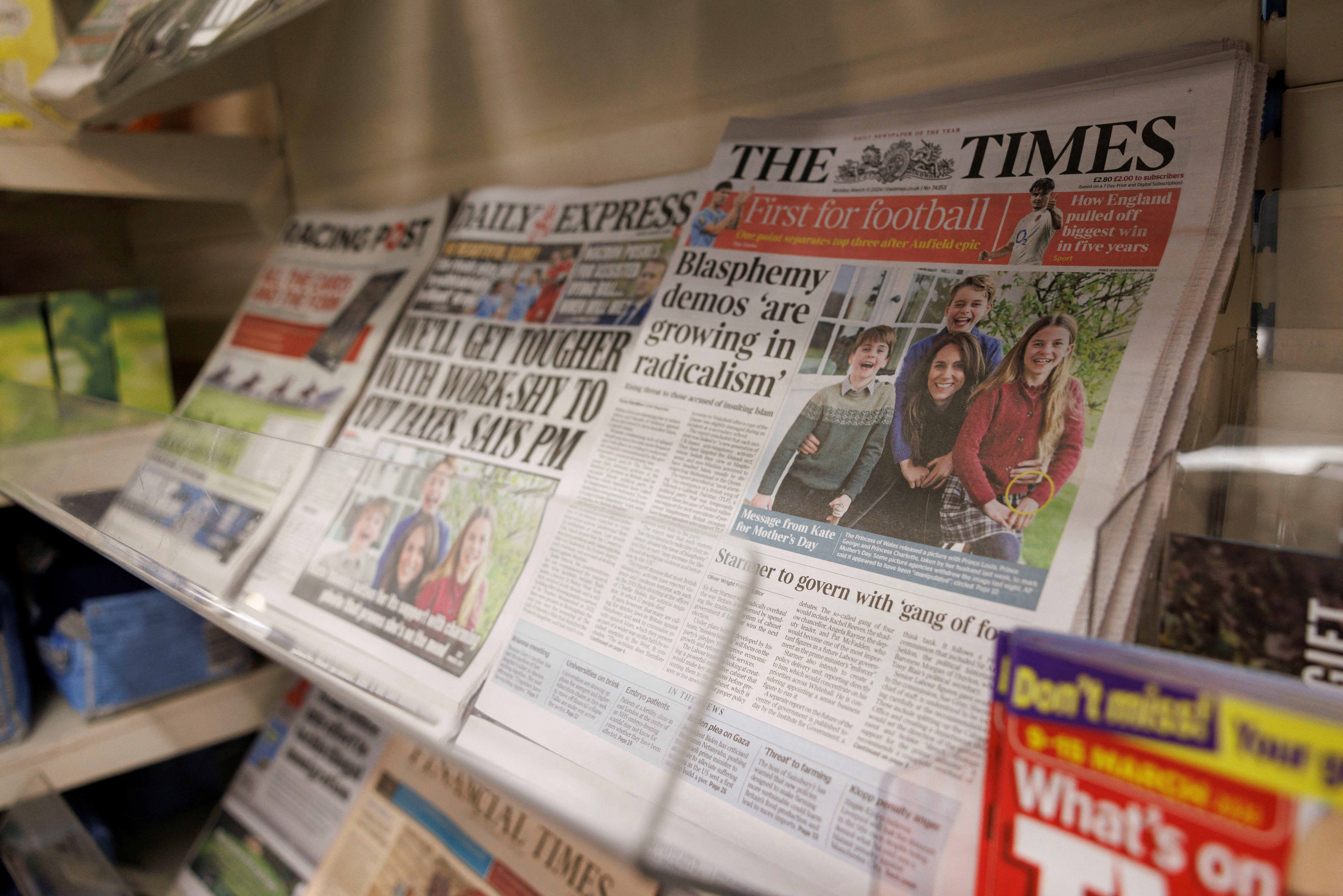 Family photo featuring Princess of Wales released by Kensington Palace makes frontpages across today’s papers.