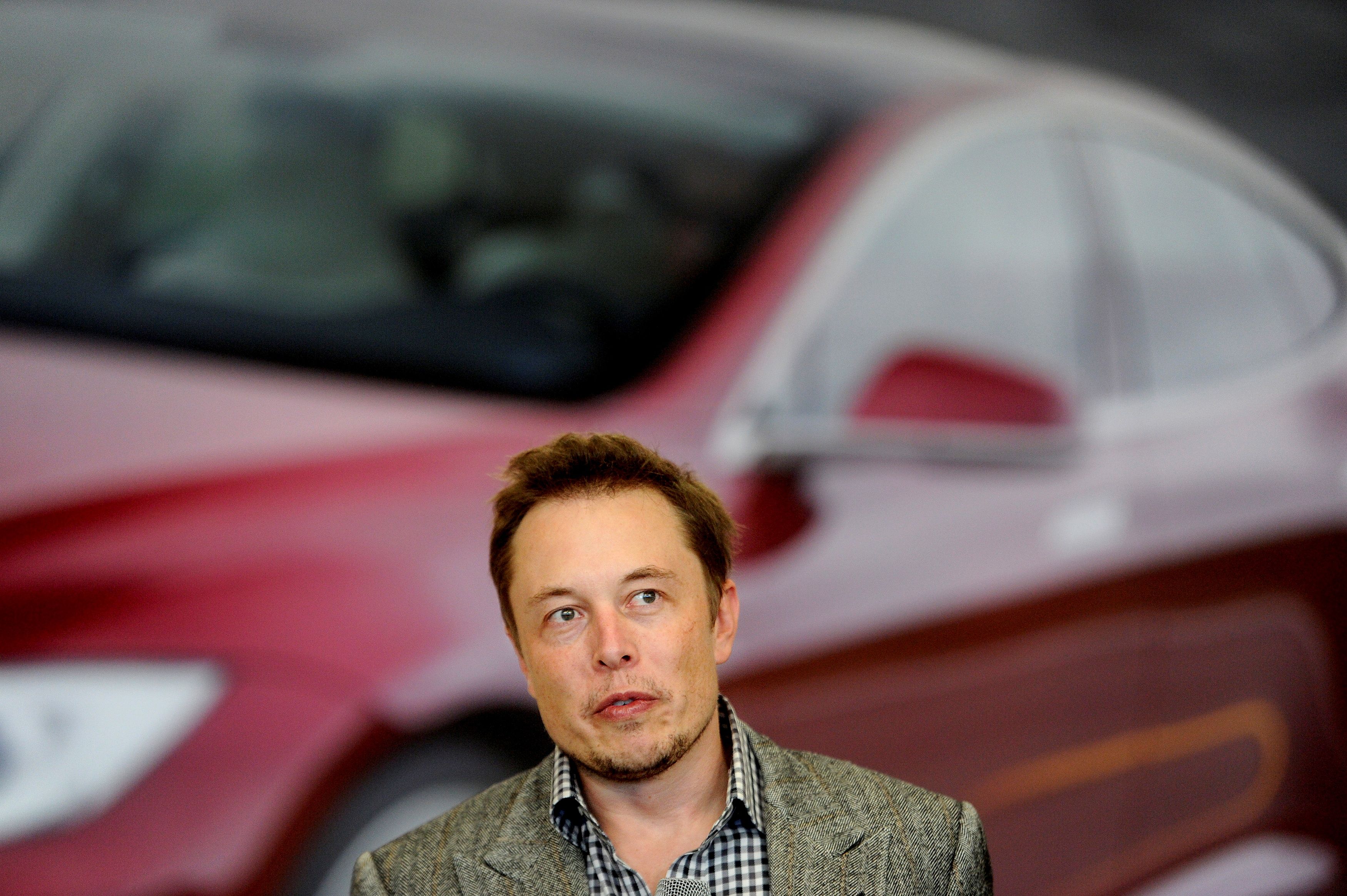 Tesla Chief Executive Office Elon Musk speaks at his company's factory in Fremont