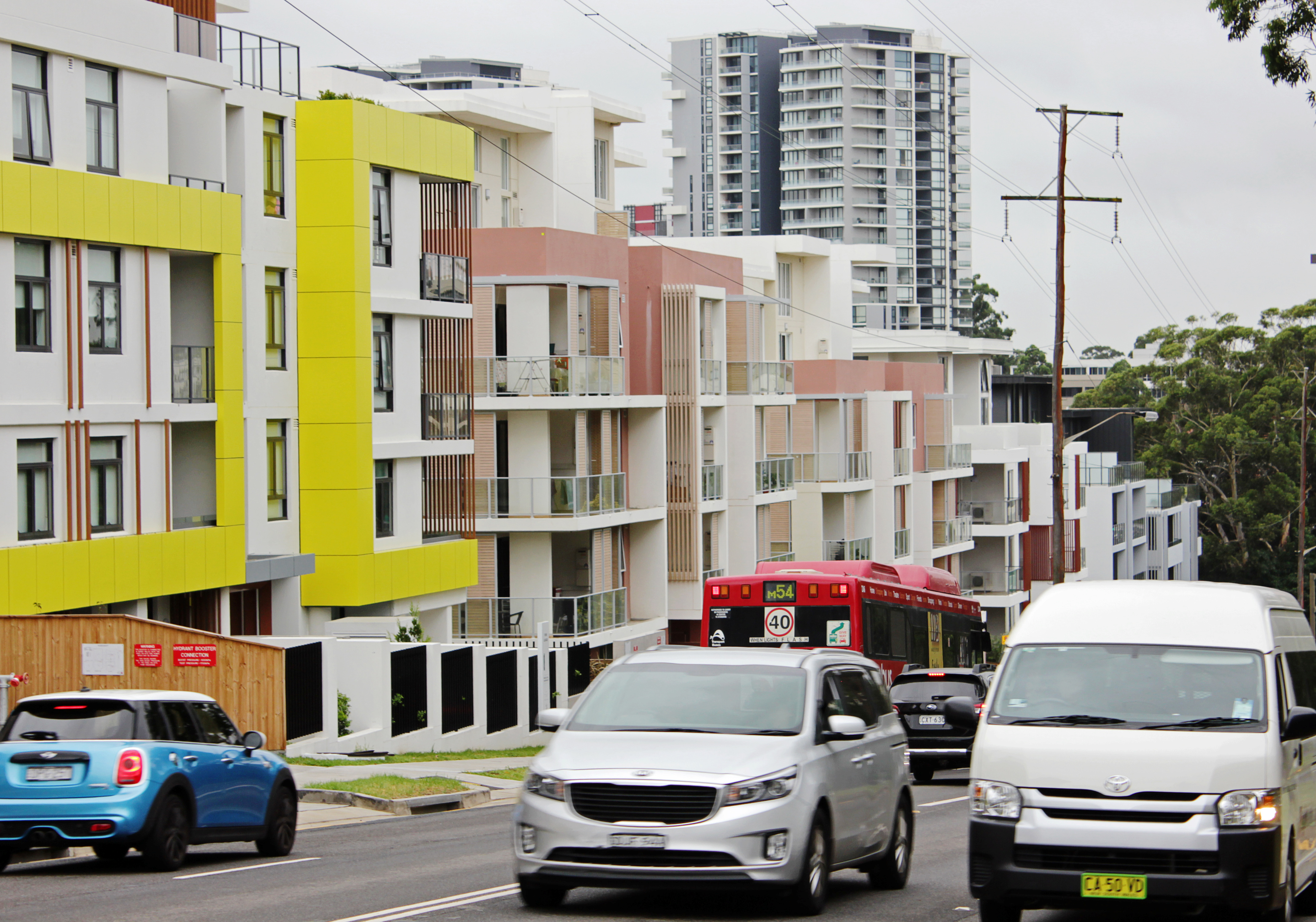 A row of newly built apartment blocks is seen in the suburb of Epping, Sydney
