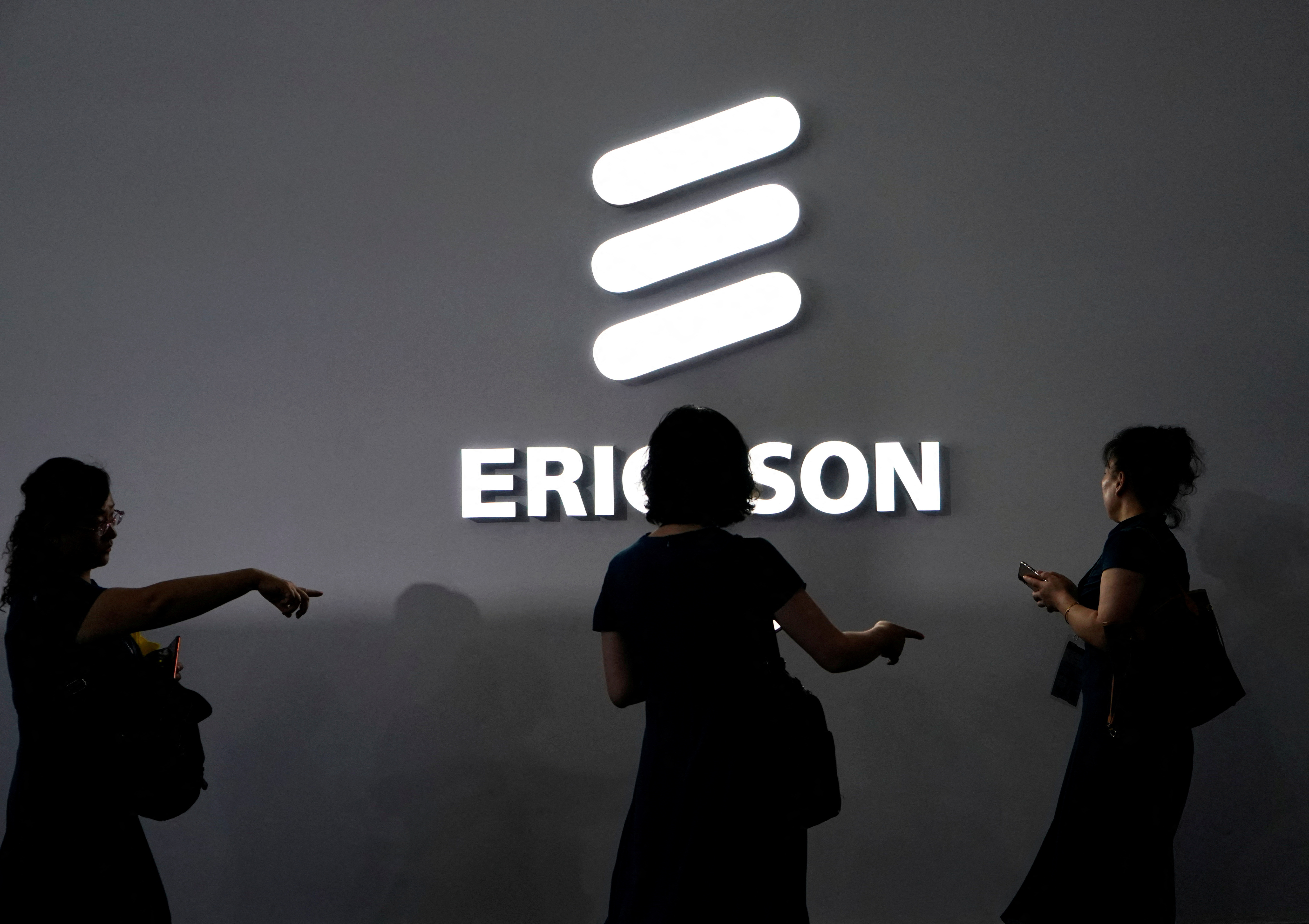 An Ericsson logo is pictured at the Mobile World Congress in Shanghai