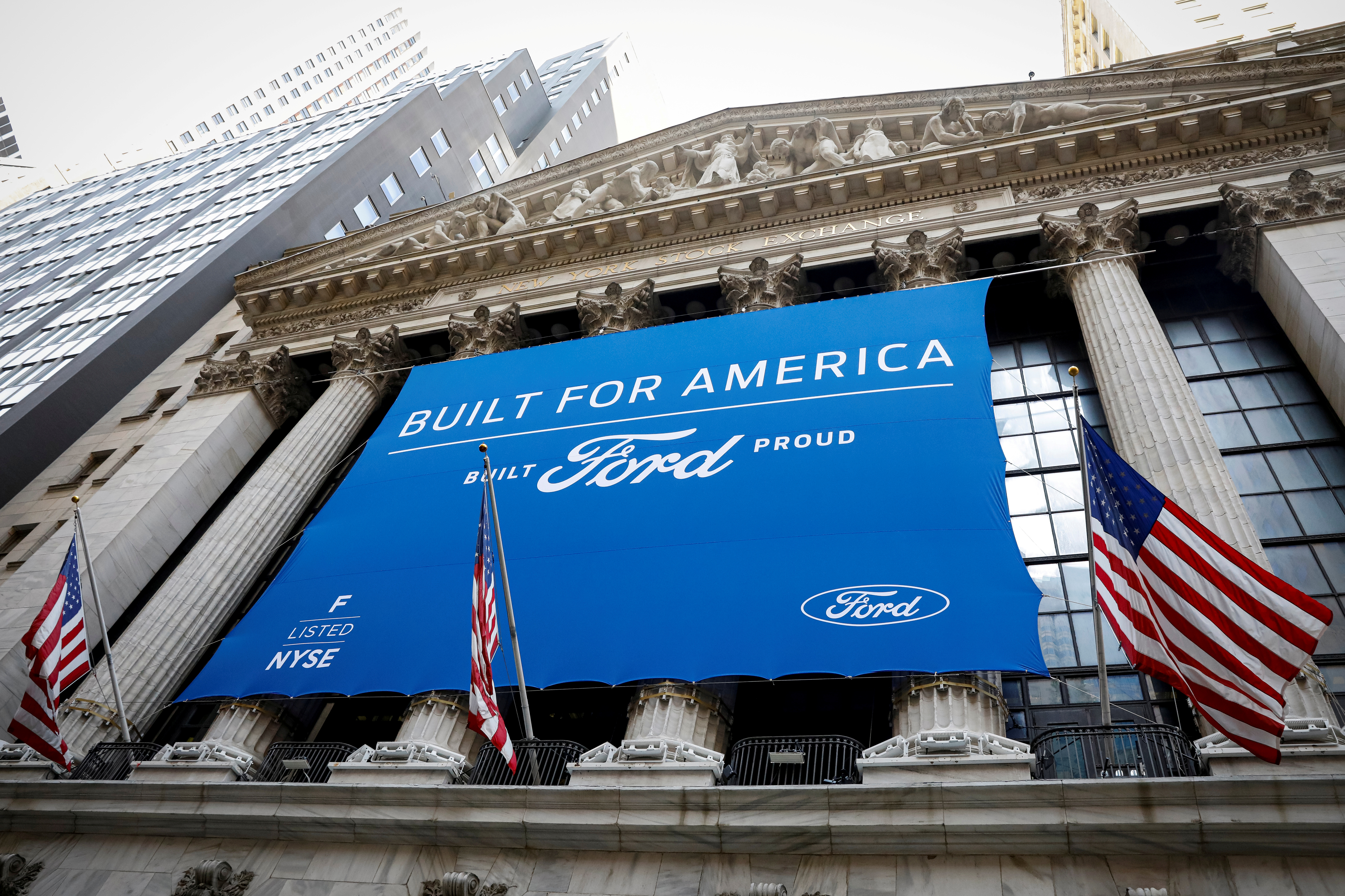 Ford Motor Co. banner is displayed outside NYSE in New York