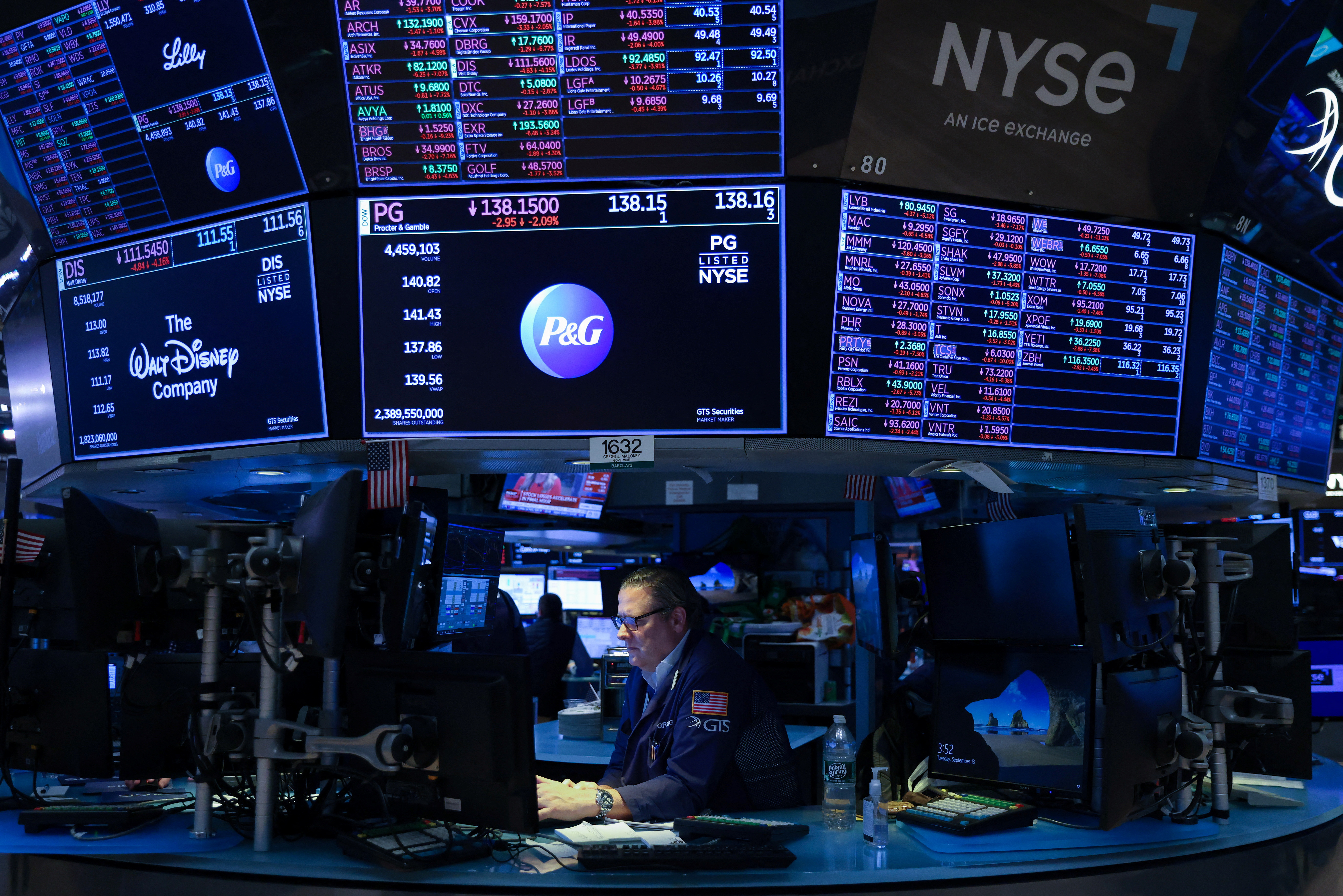 A trader works on the trading floor of the New York Stock Exchange (NYSE) in Manhattan, New York City